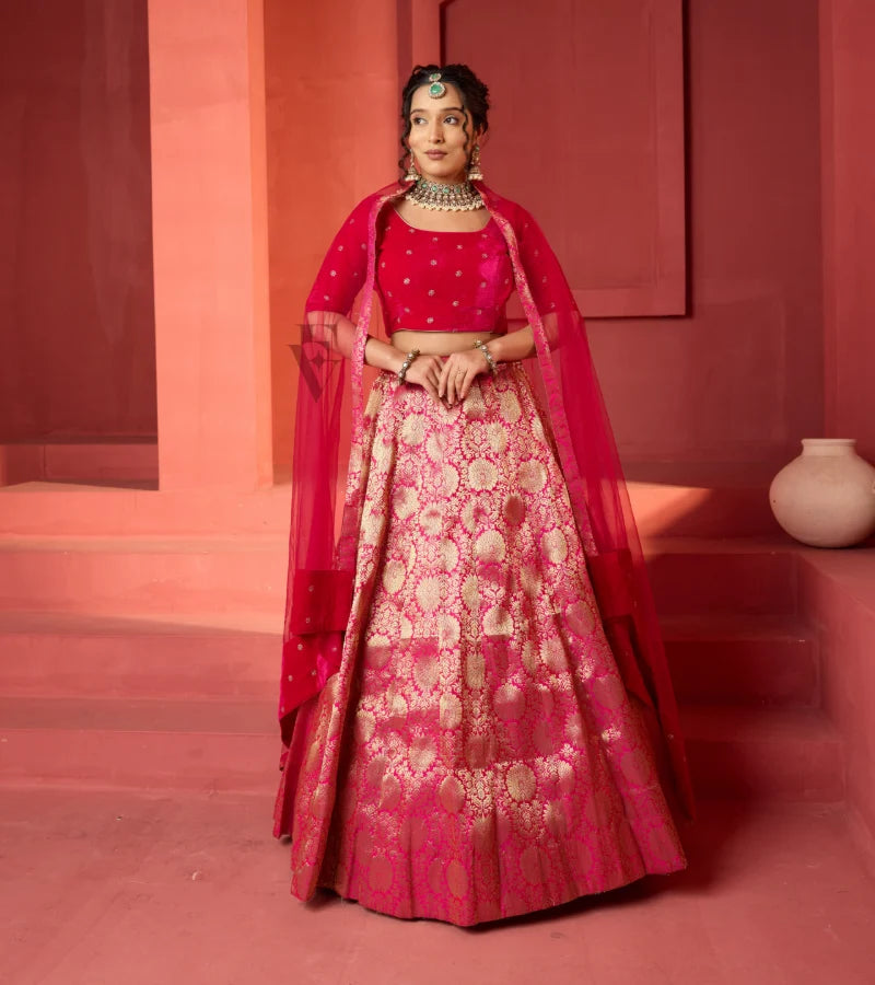 Rani pink pattu Lehenga