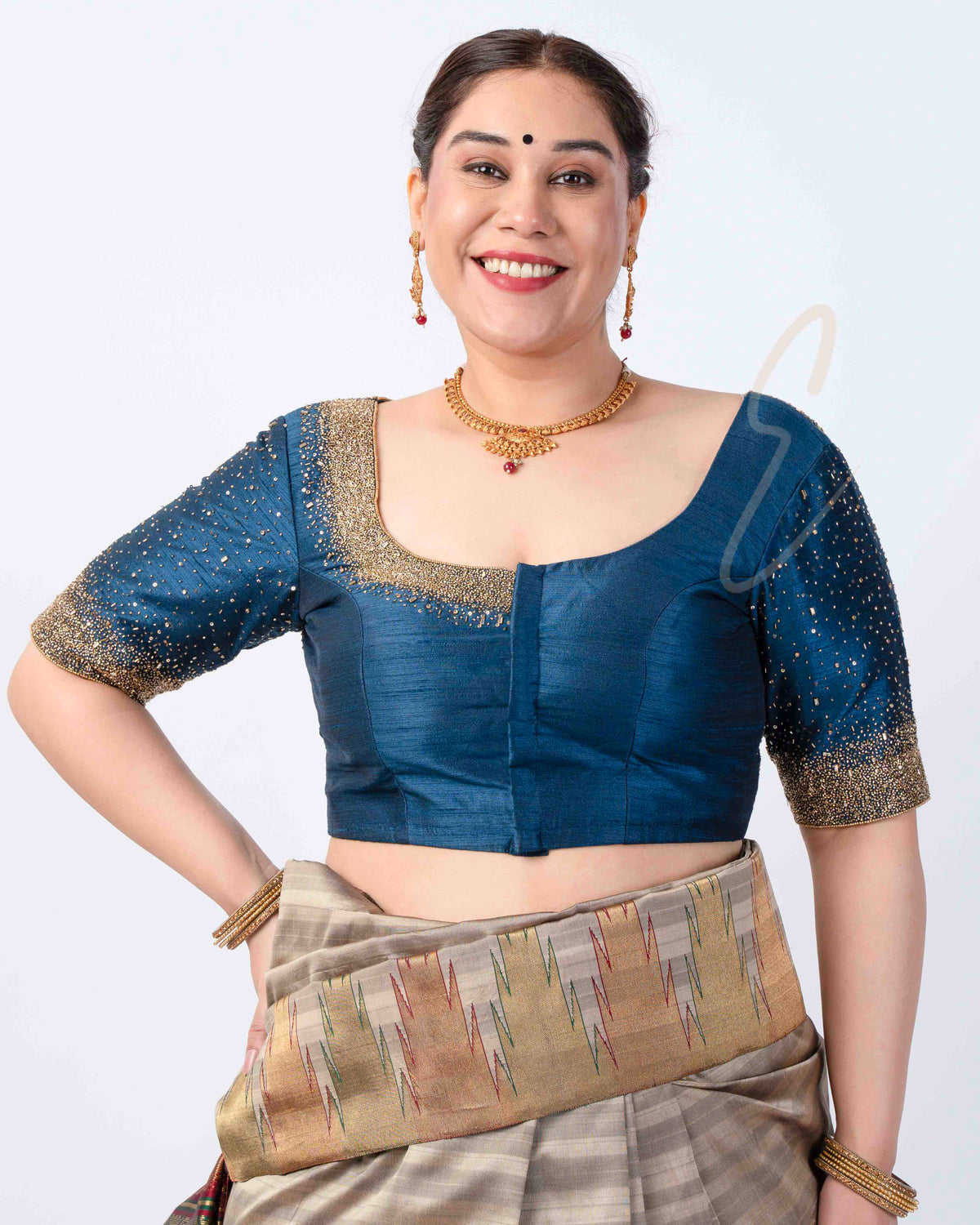 Dark Blue Raw Silk Blouse