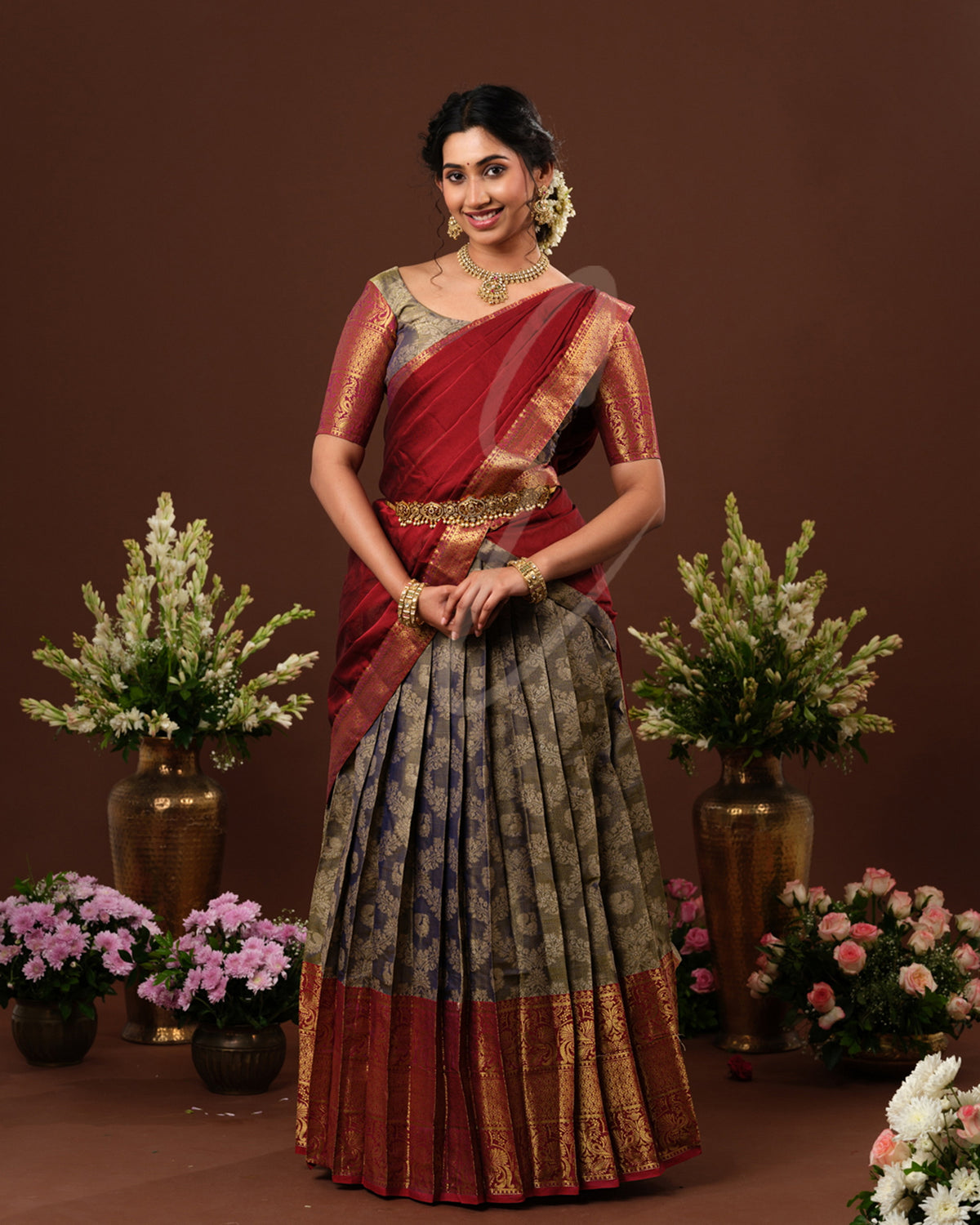 stunning bluish-green and maroon Kora Tissue silk