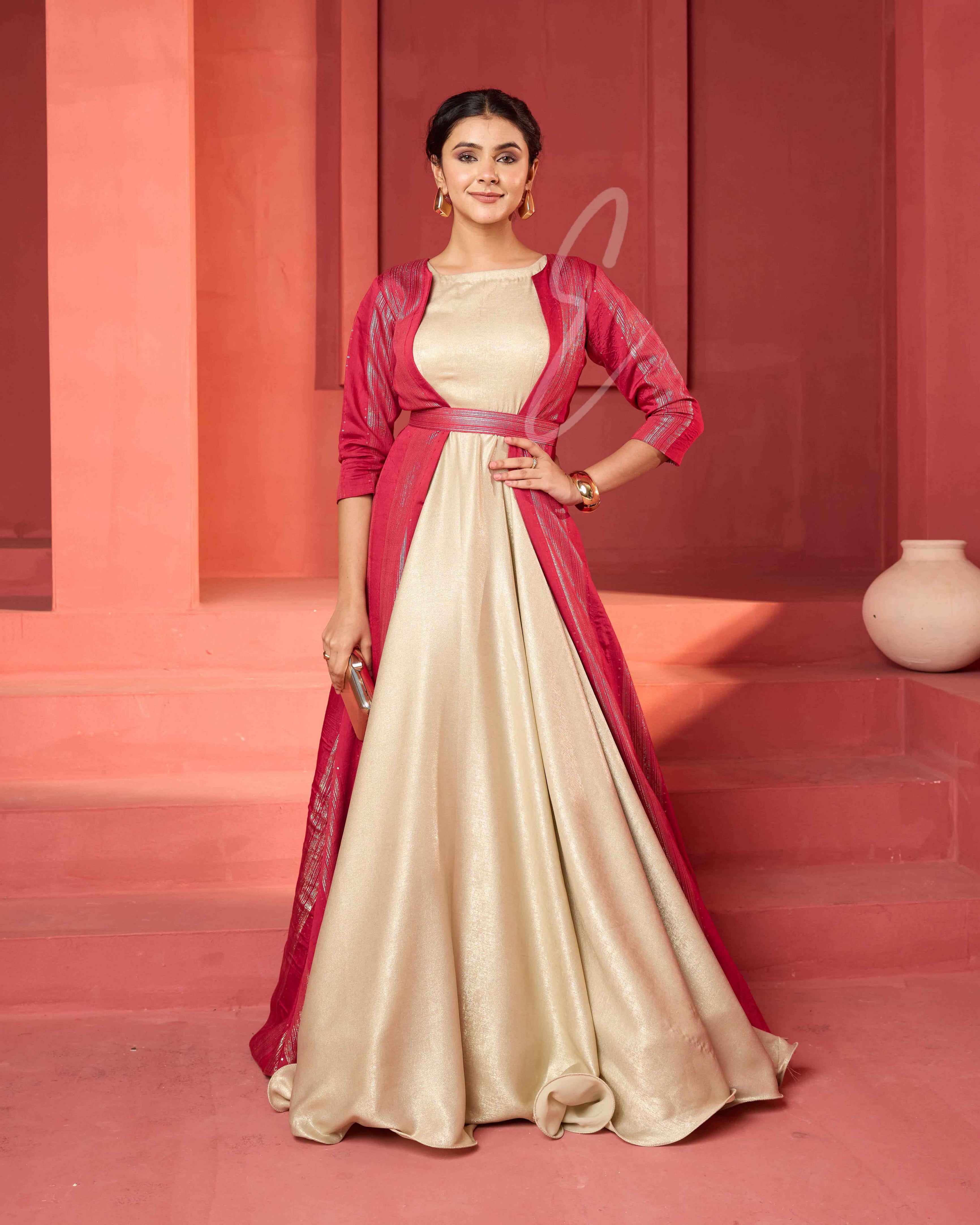 A golden silky velvet gown