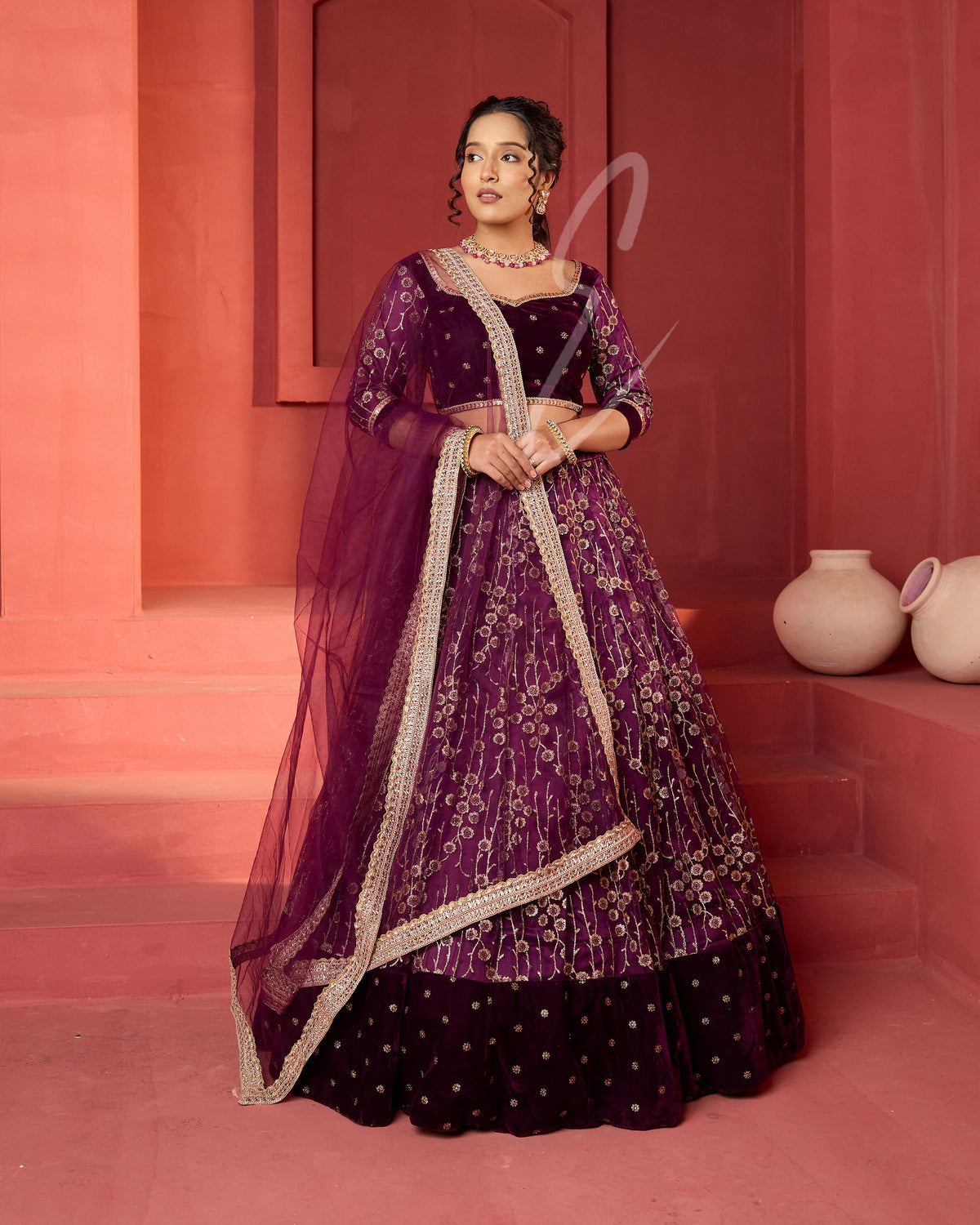 Wine-coloured Lehanga