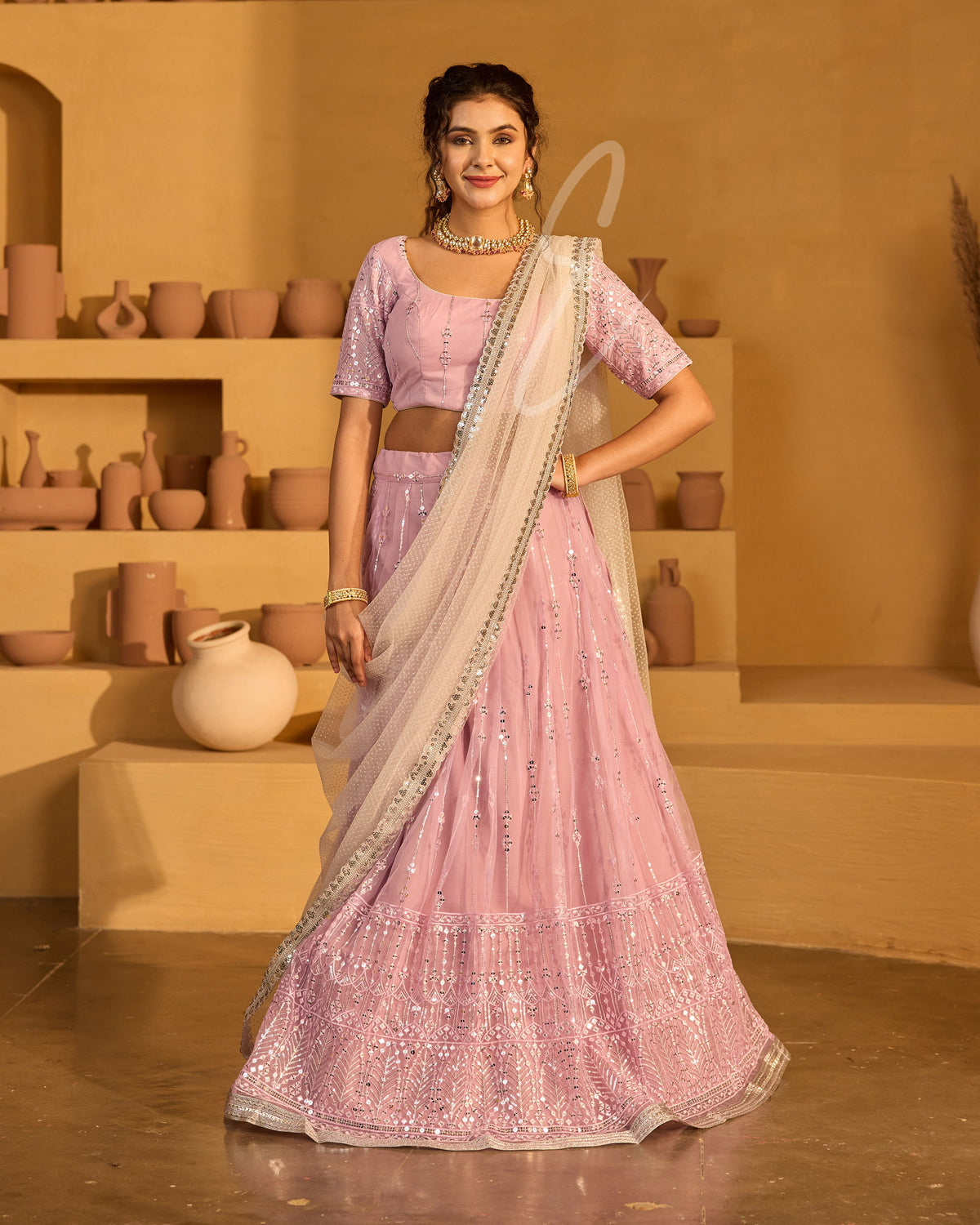 Lavender lehenga elegant look