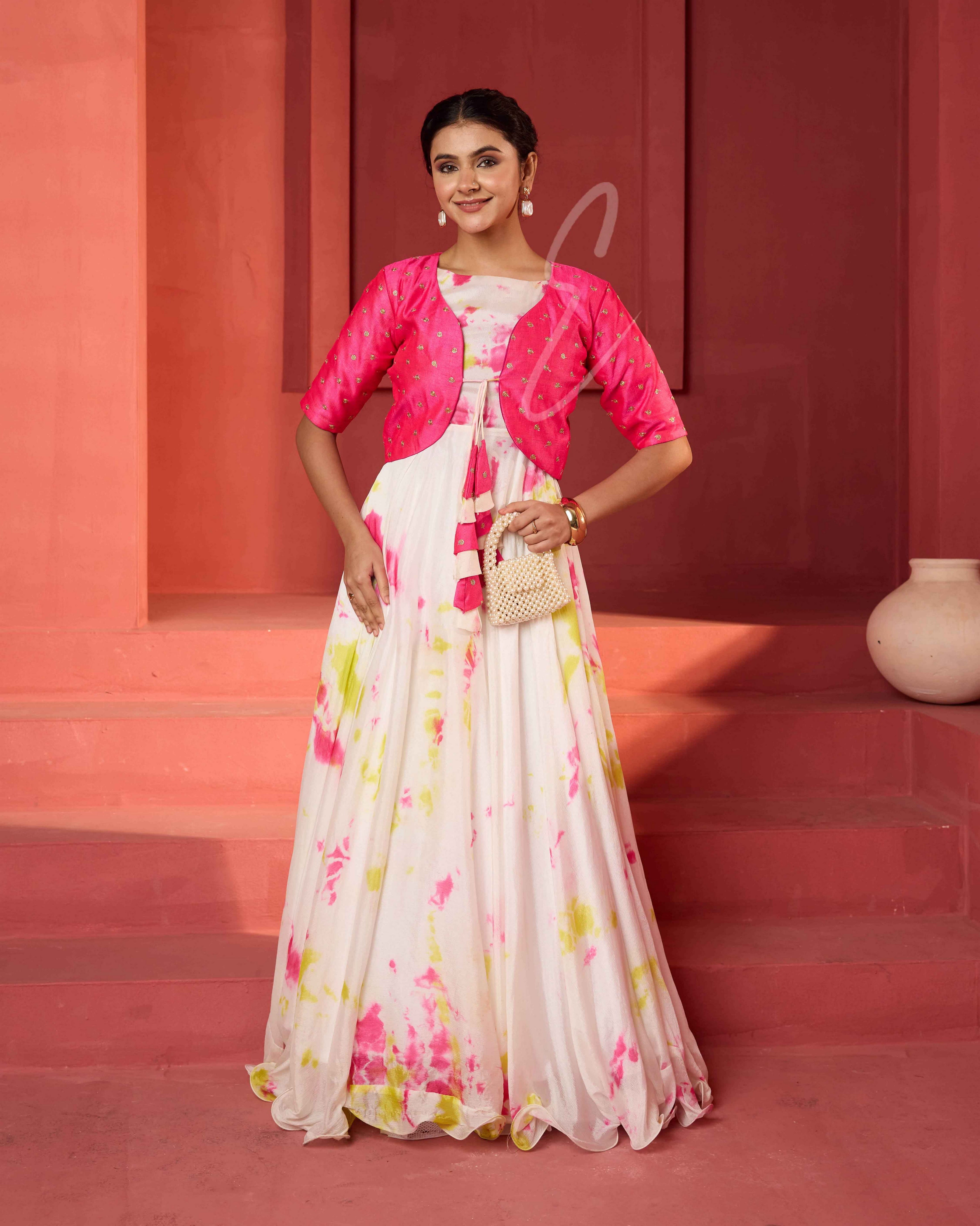 A white silk chiffon gown