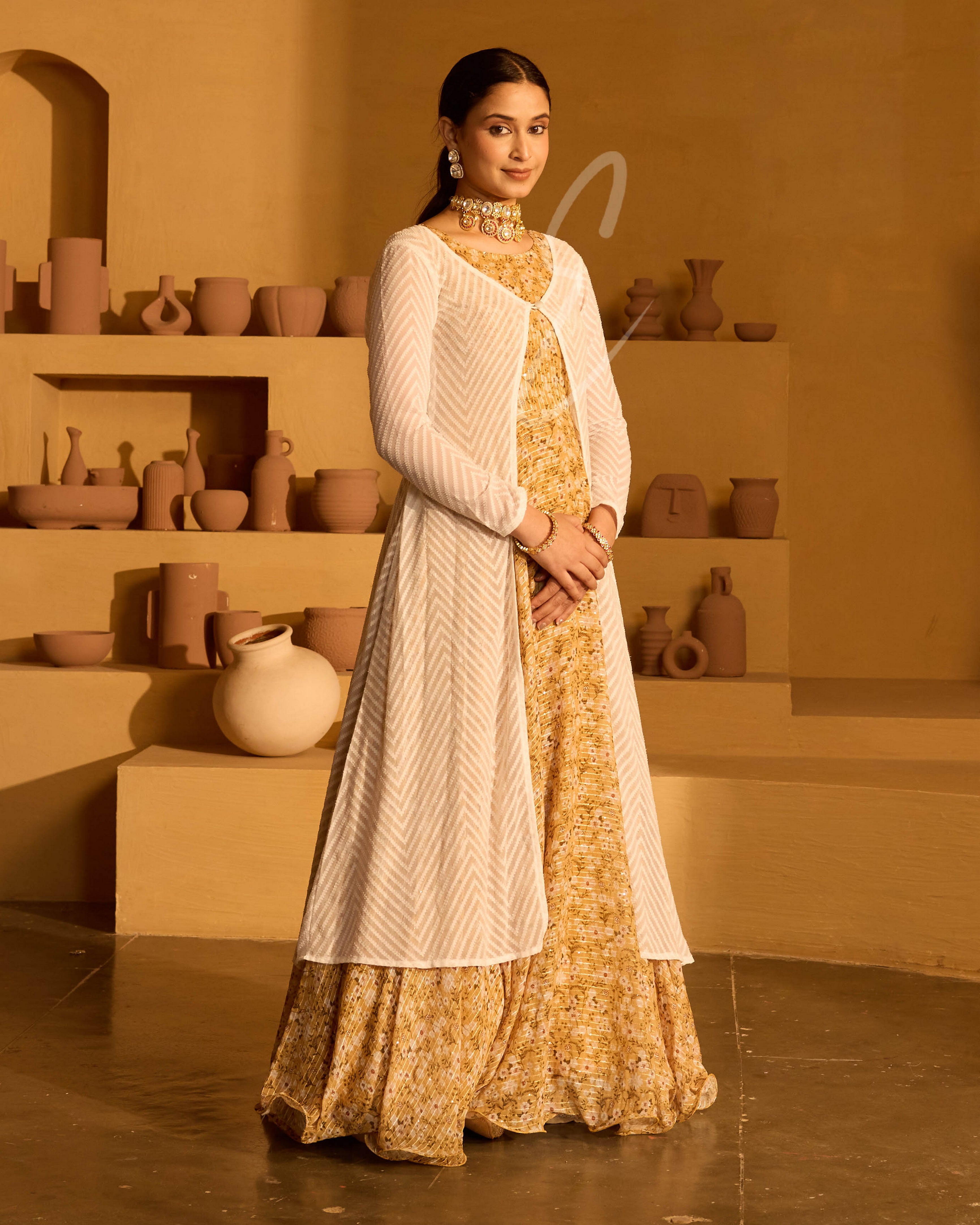 A yellow georgette gown