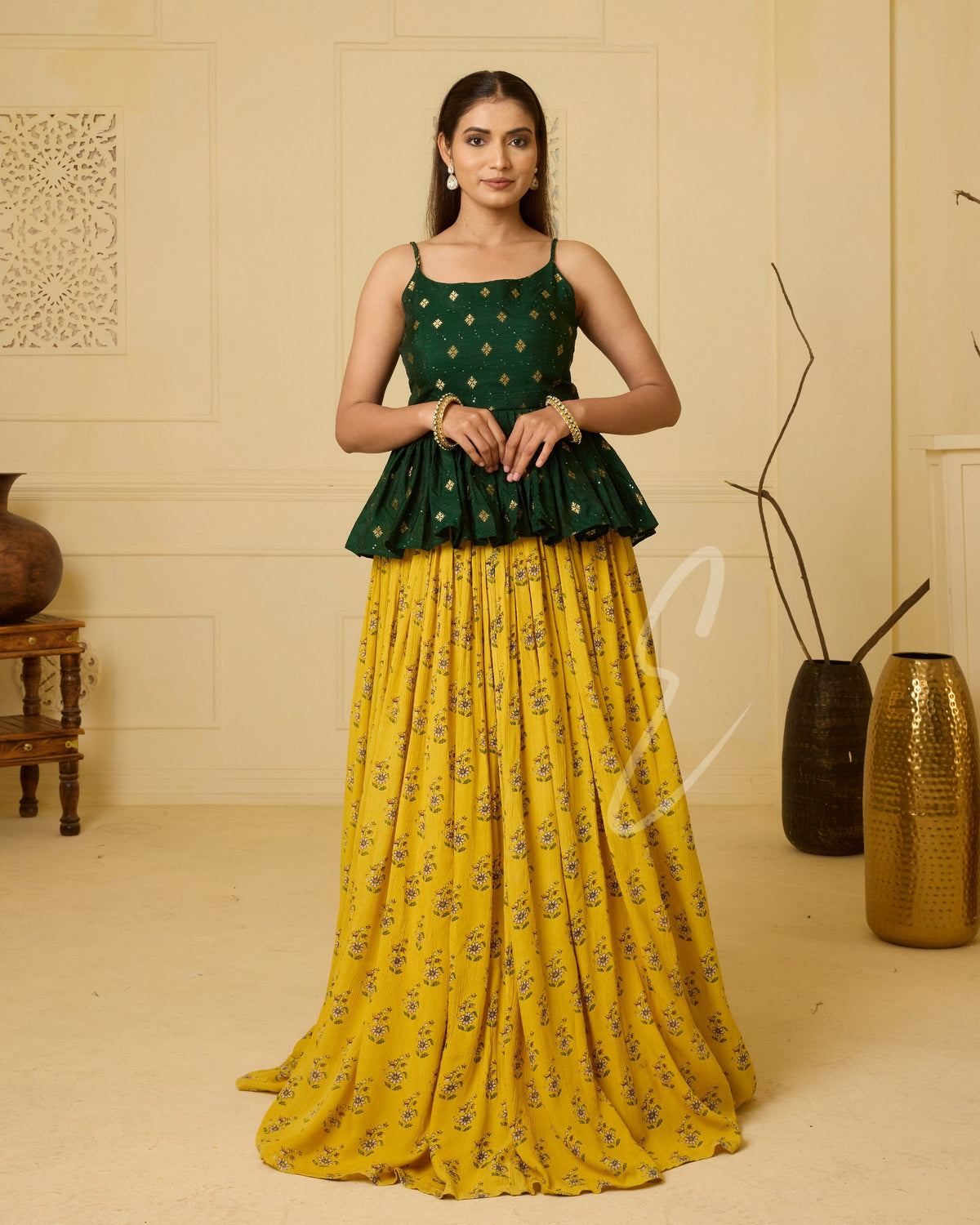 Deep green and bright yellow skirt