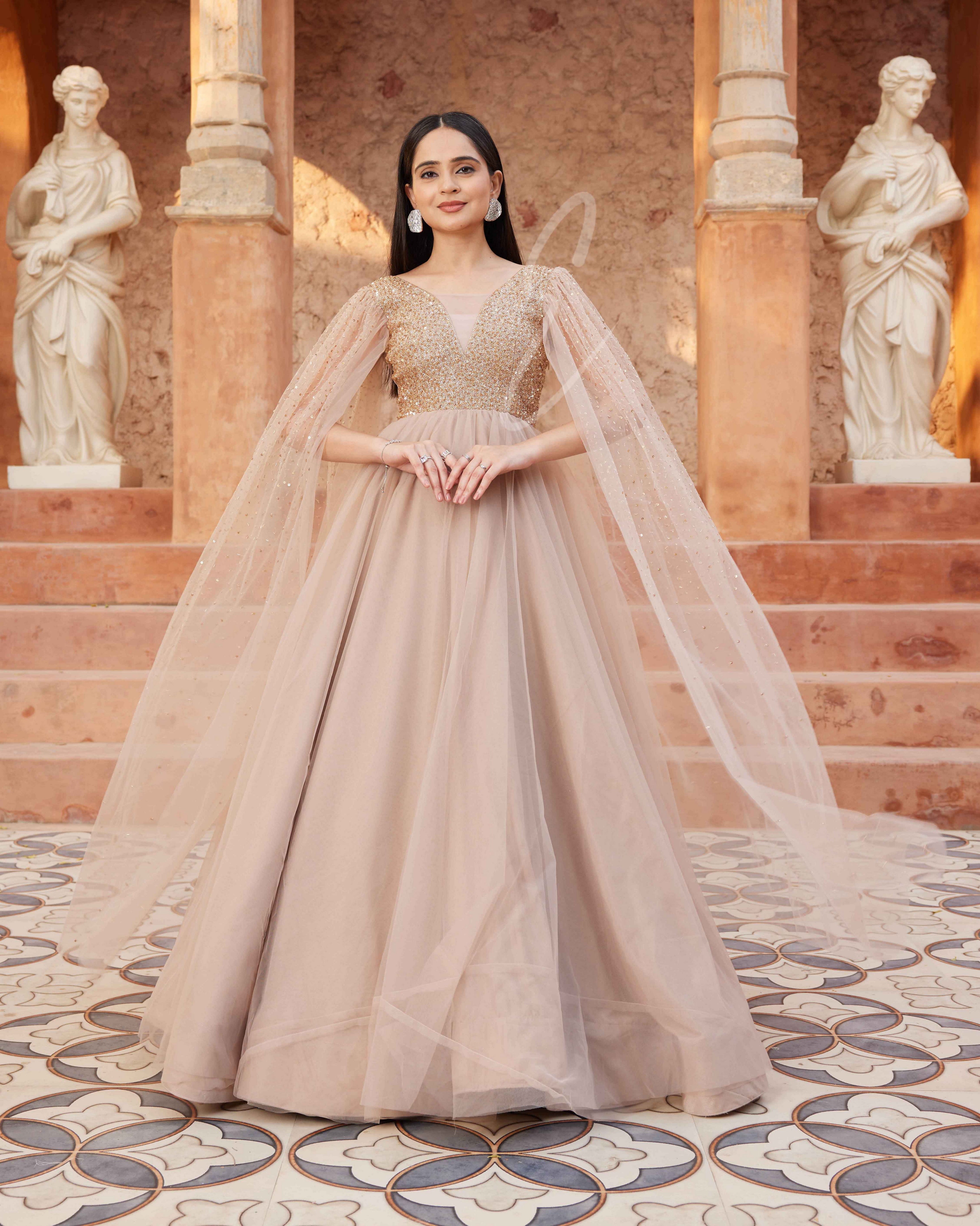 Nude Beige Flared Gown