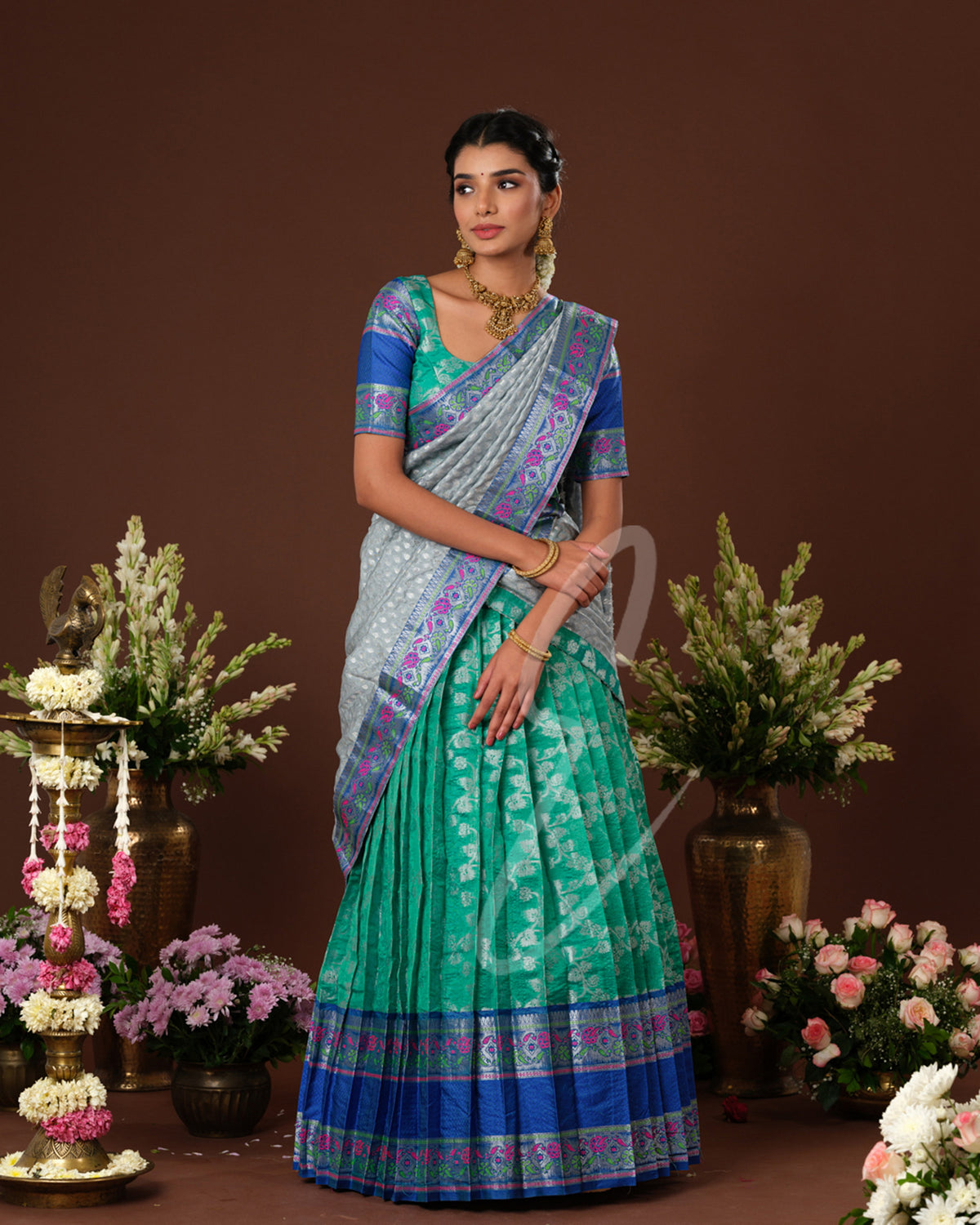 beautiful teal green and blue silk cotton