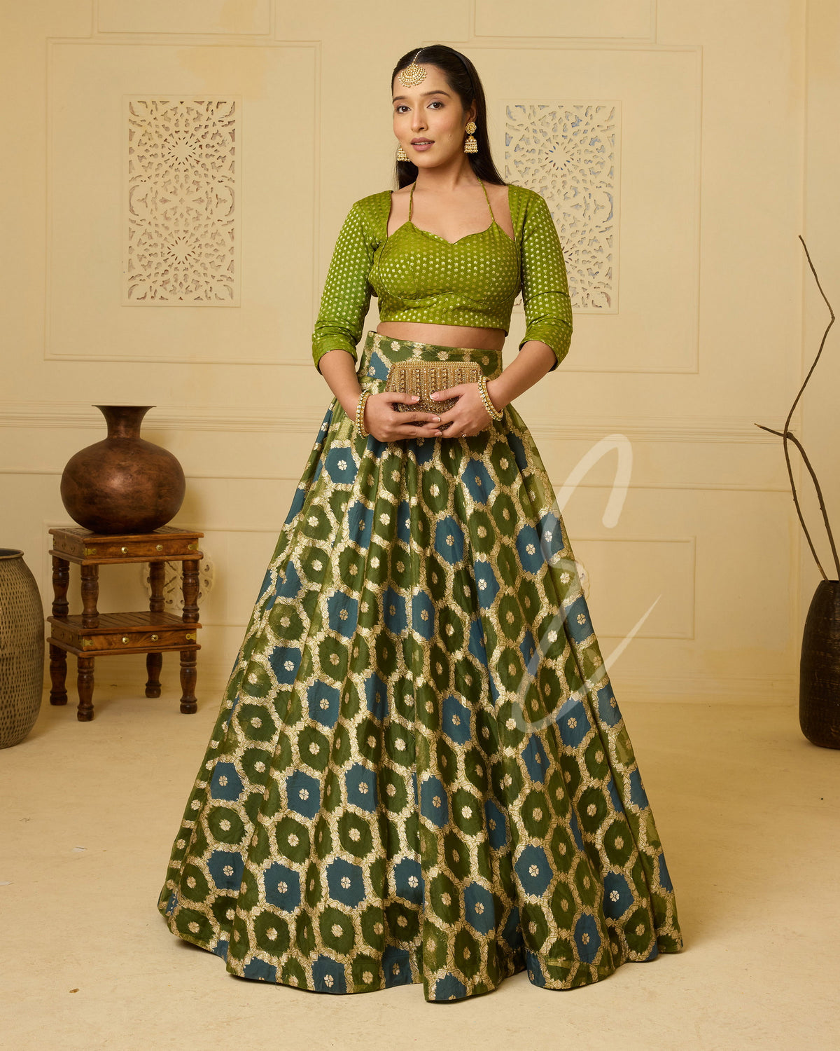 A stunning moss green and peacock blue