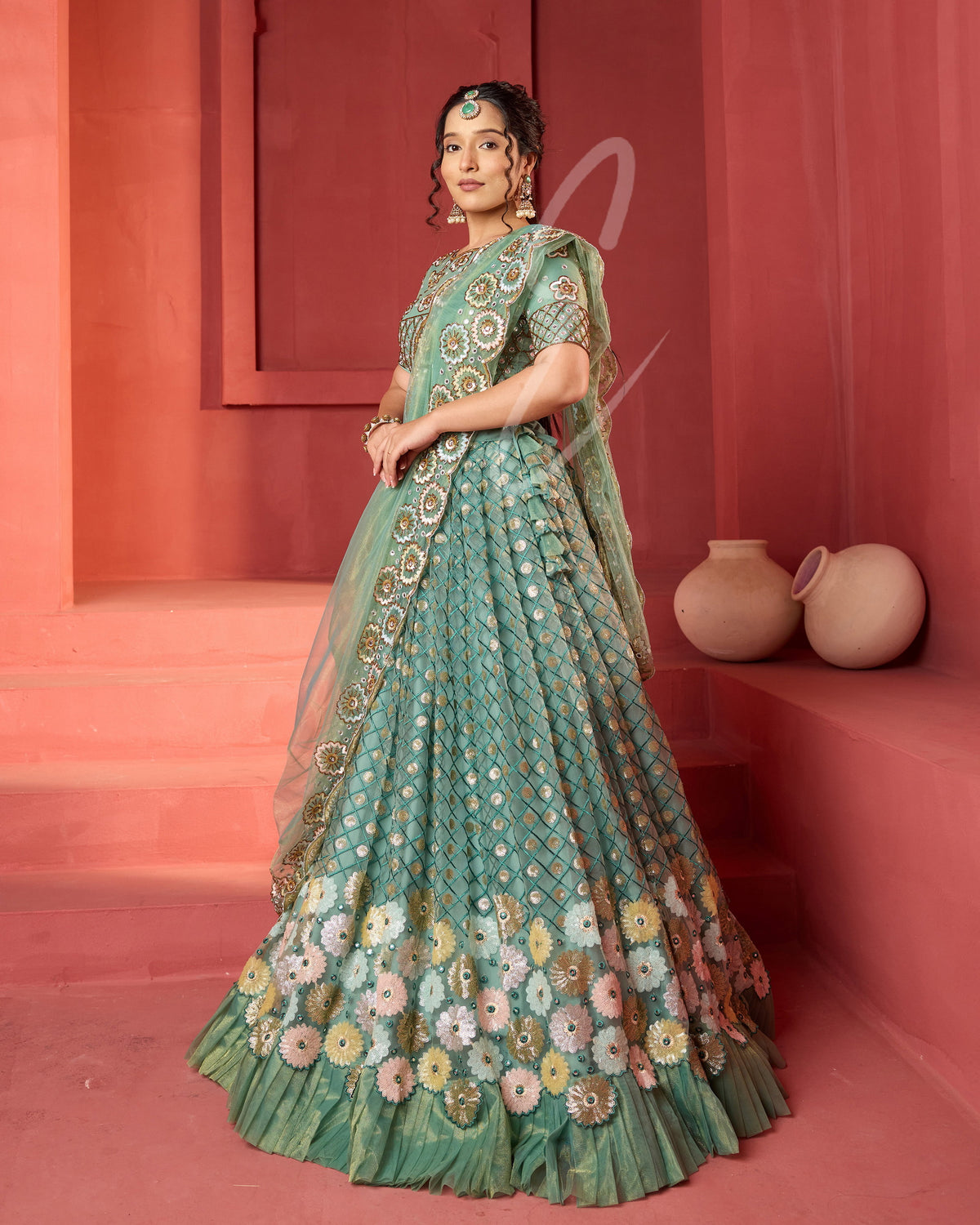 Teal Green Lehanga