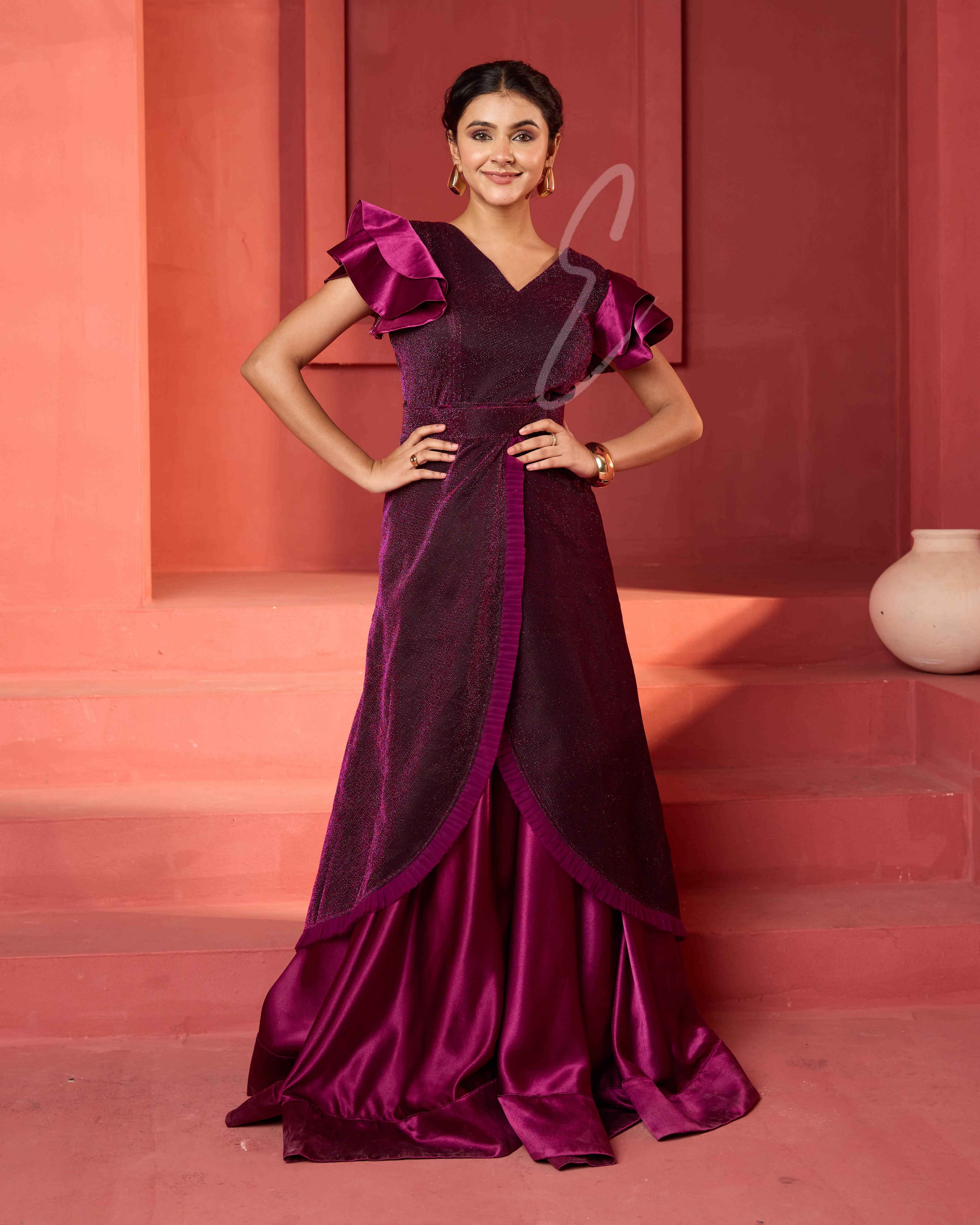 A wine-hued flared gown
