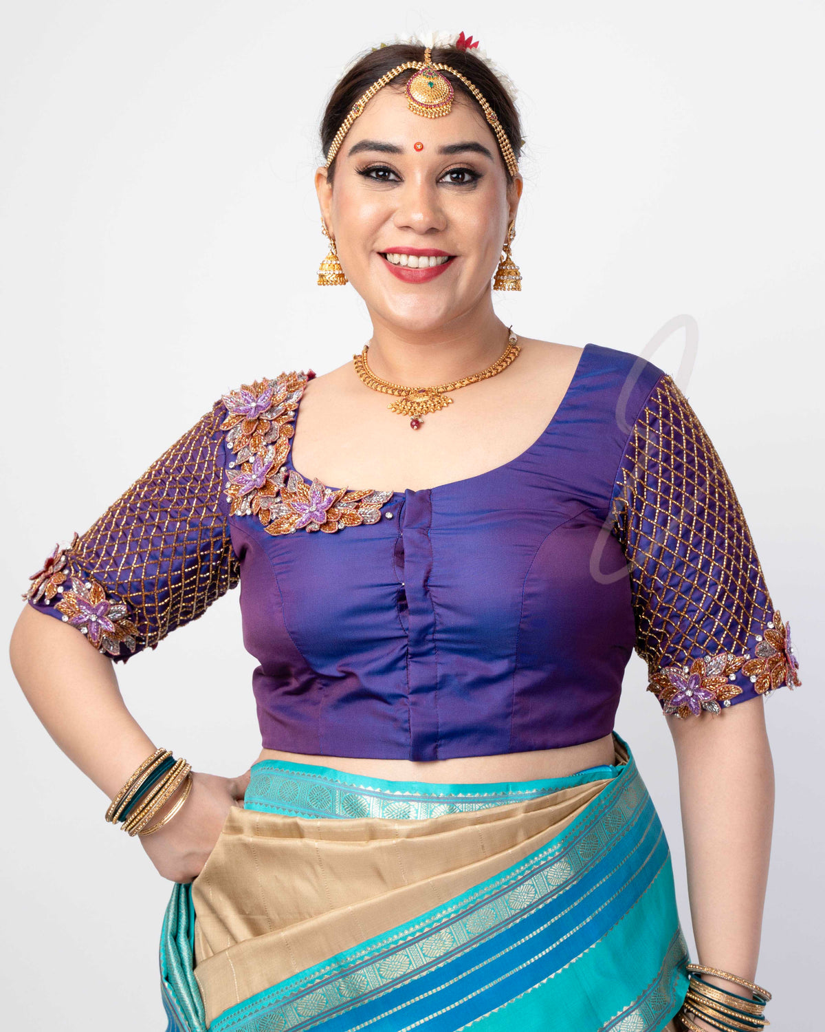 A violet silk cotton blouse