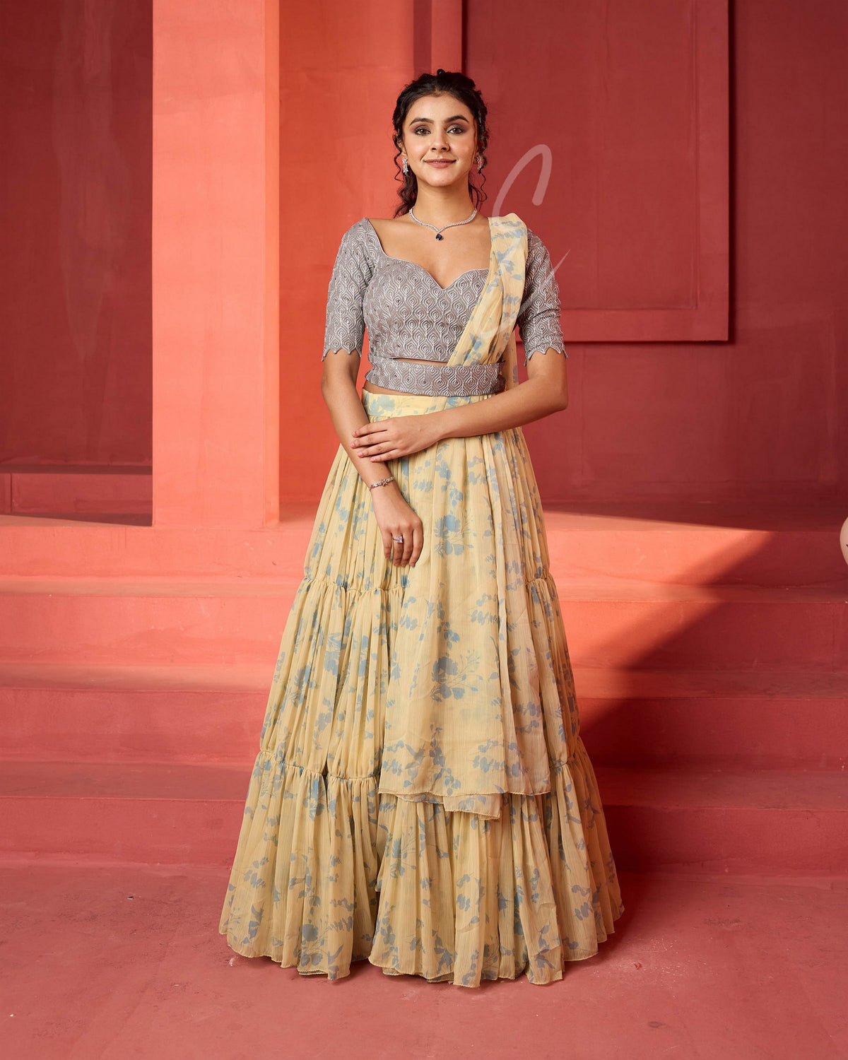 A light yellow tiered skirt