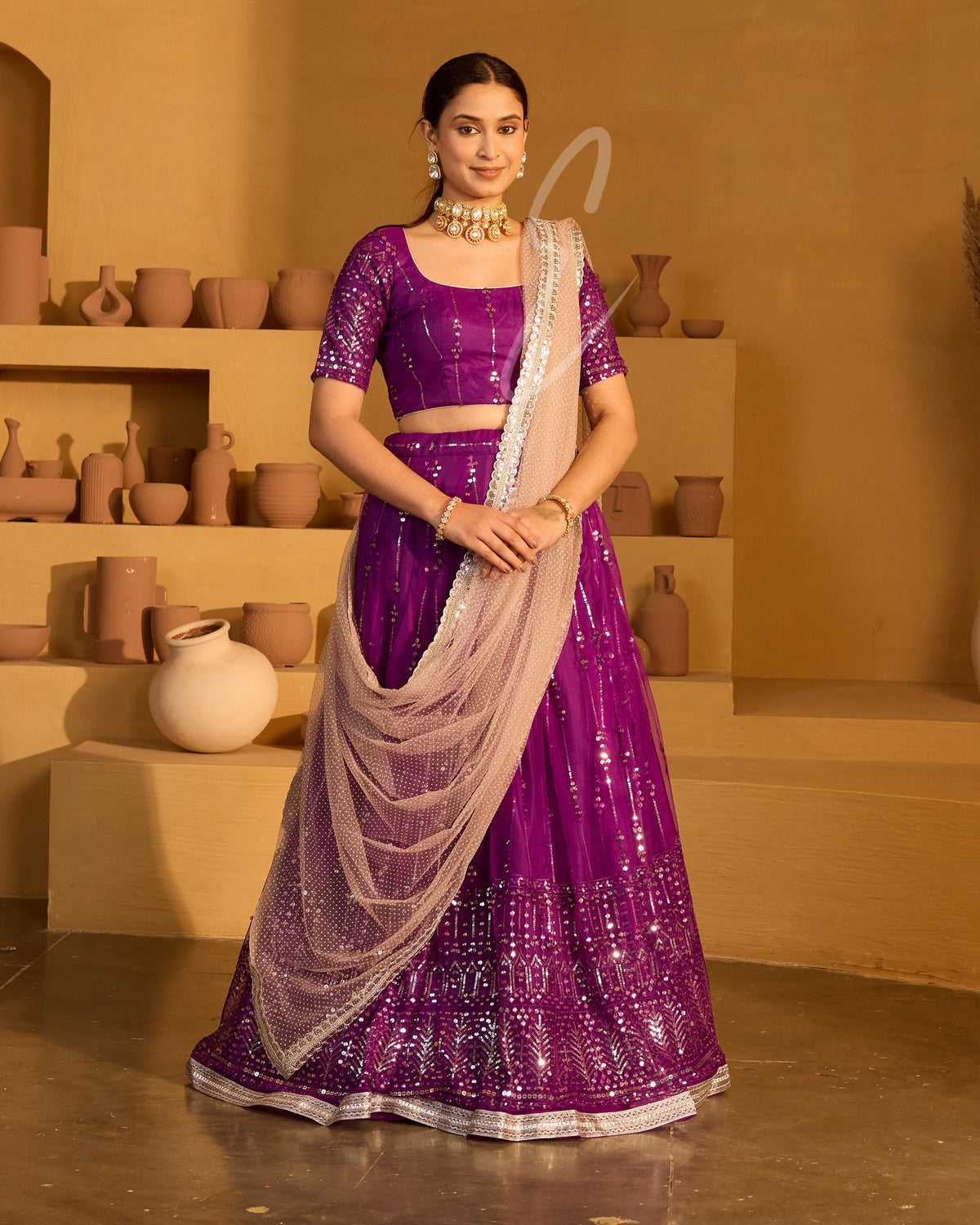Dark violet lehenga
