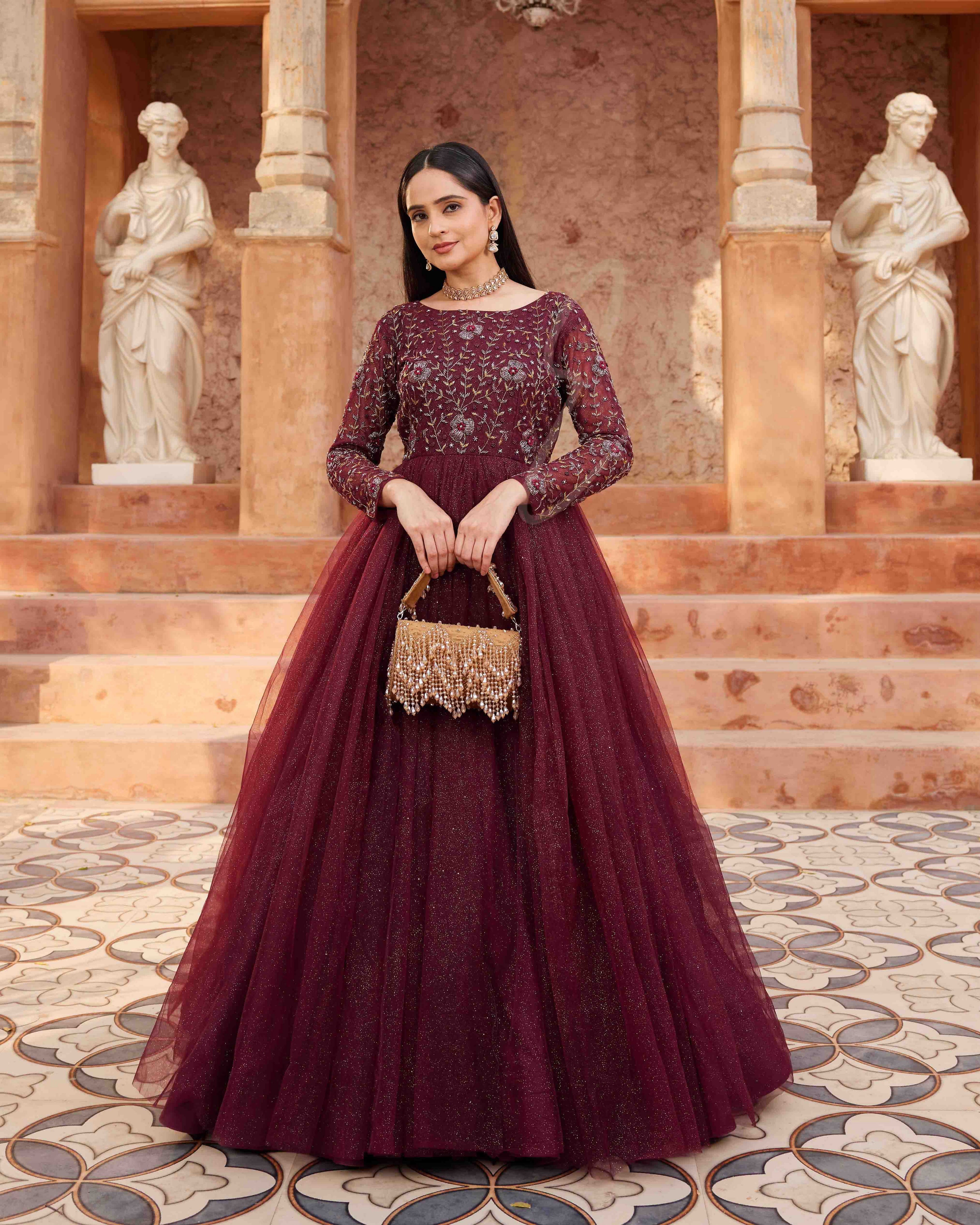 Wine-colored Flared Gown