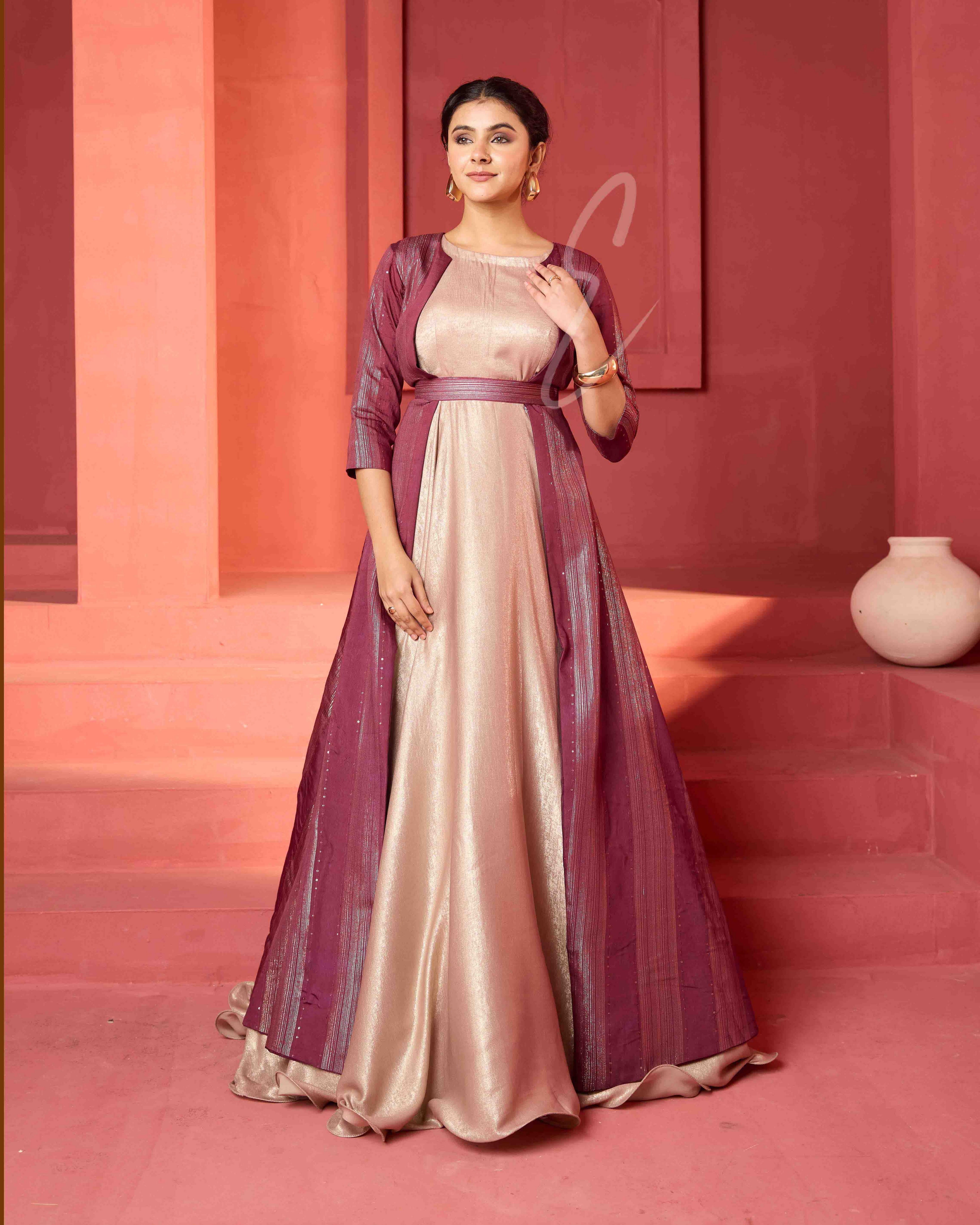 A rose gold silky velvet gown