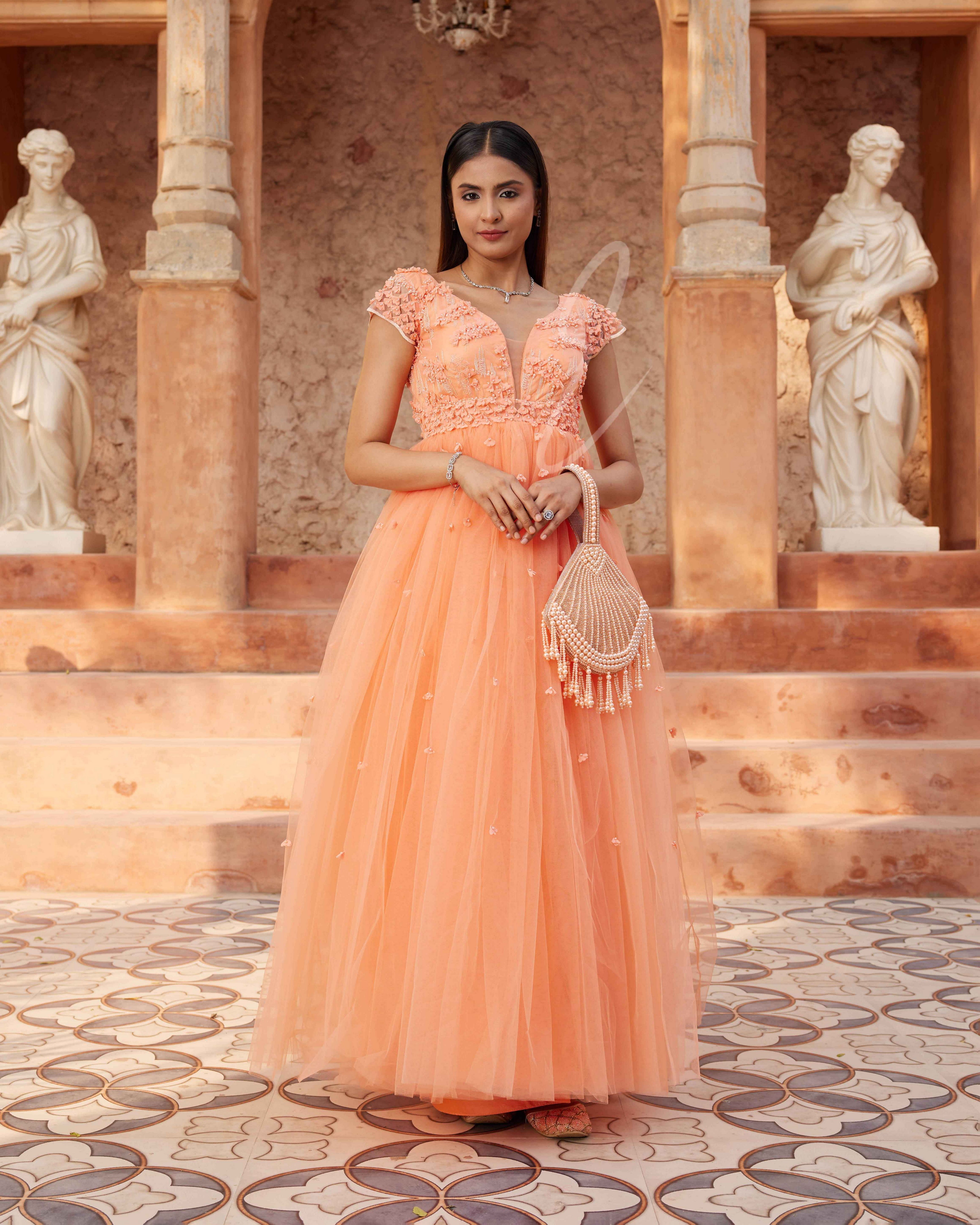 Coral Orange Flared Gown