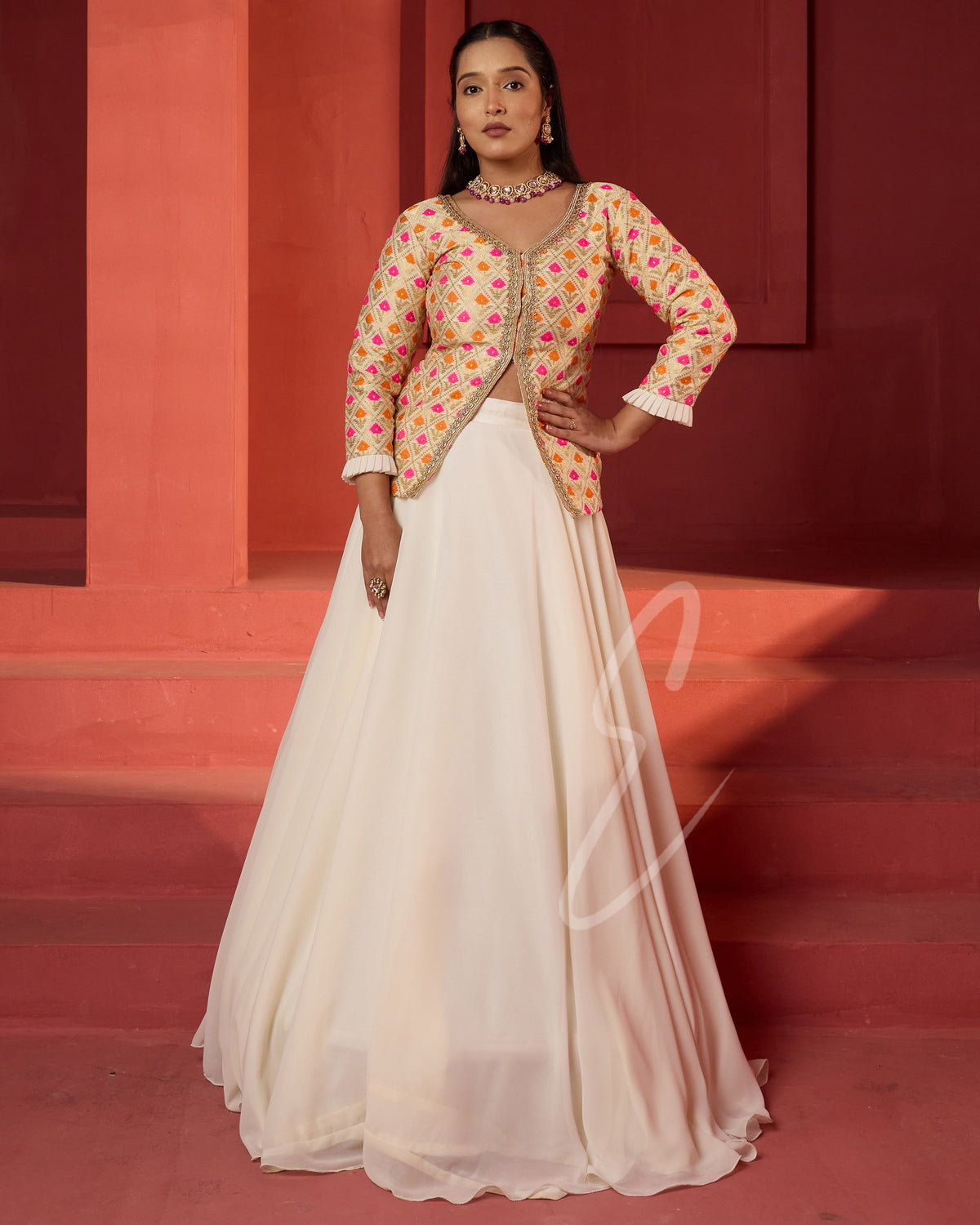 A flowing cream premium georgette skirt