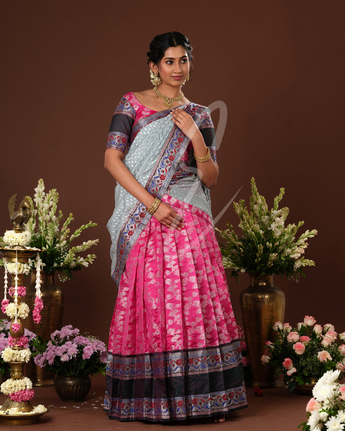 gorgeous pink and dark green silk cotton