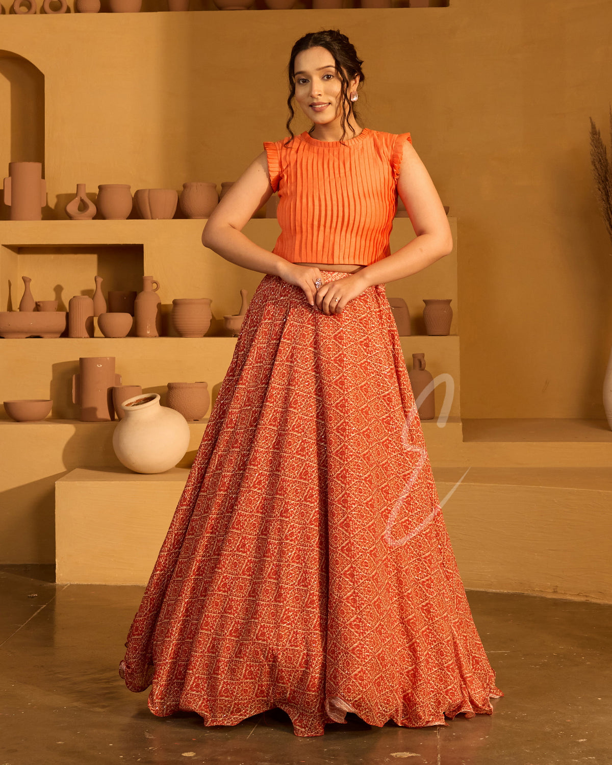 Orange Flared Circle Skirt