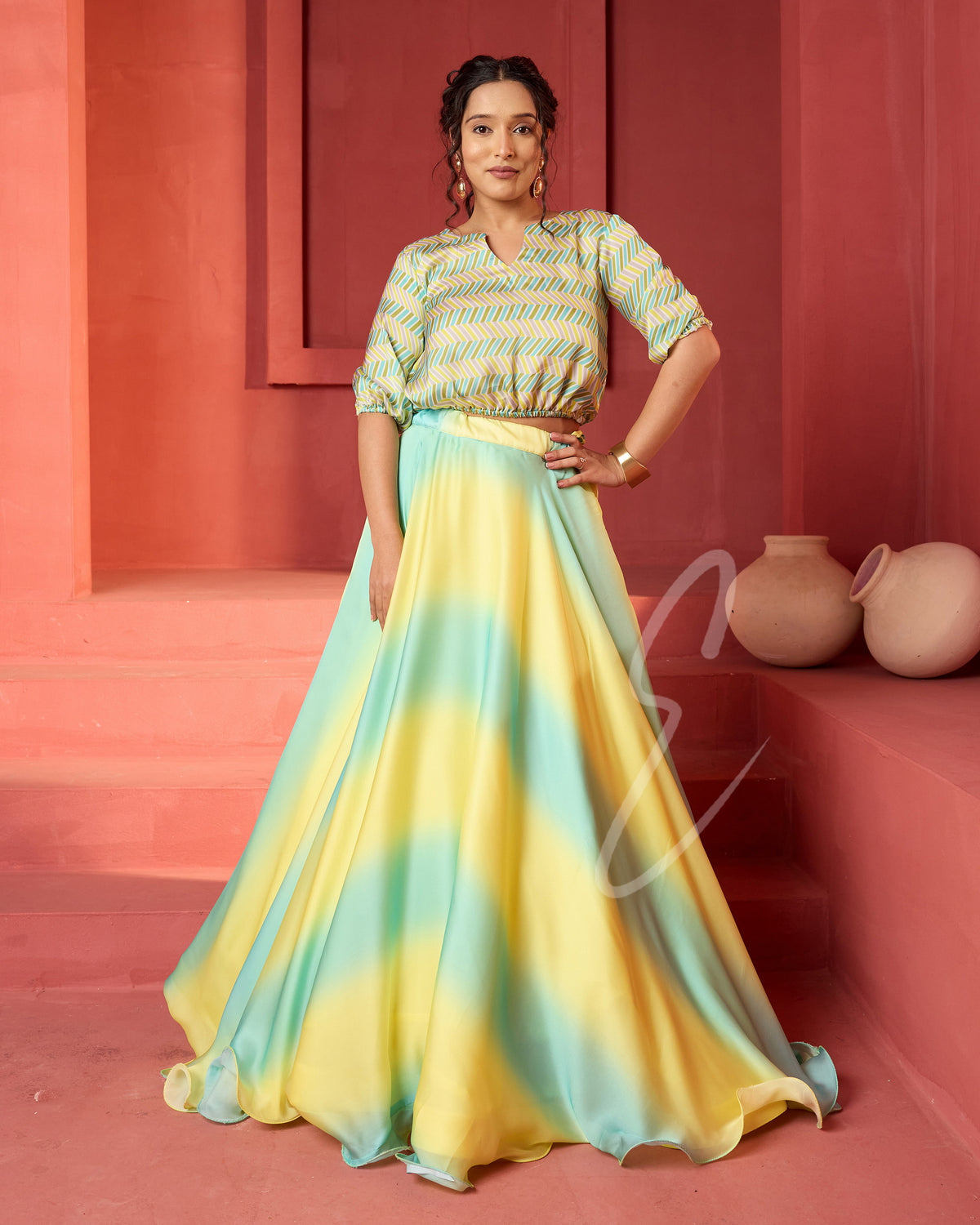 Striking Yellow and Teal Skirt