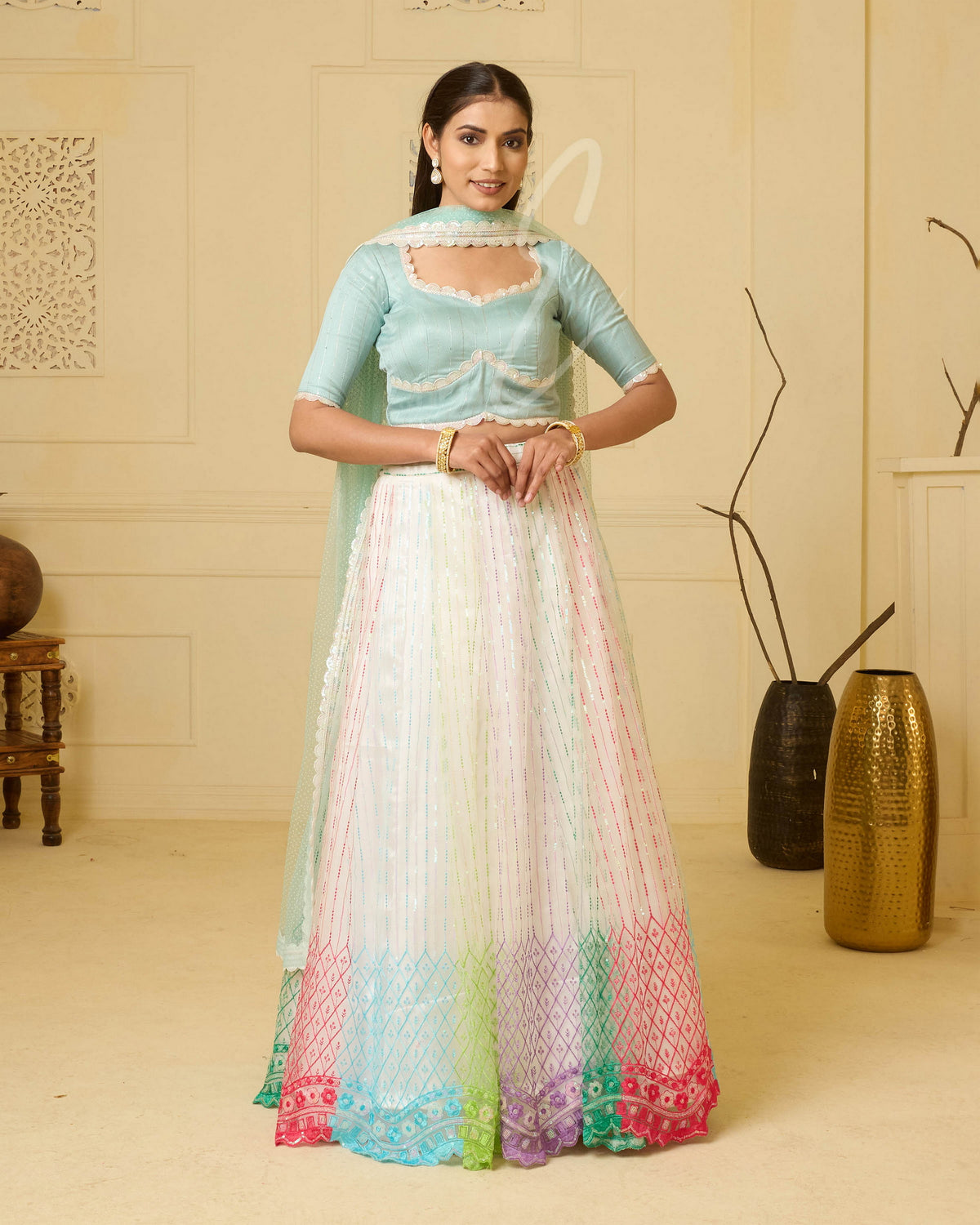 A stunning light blue lehenga