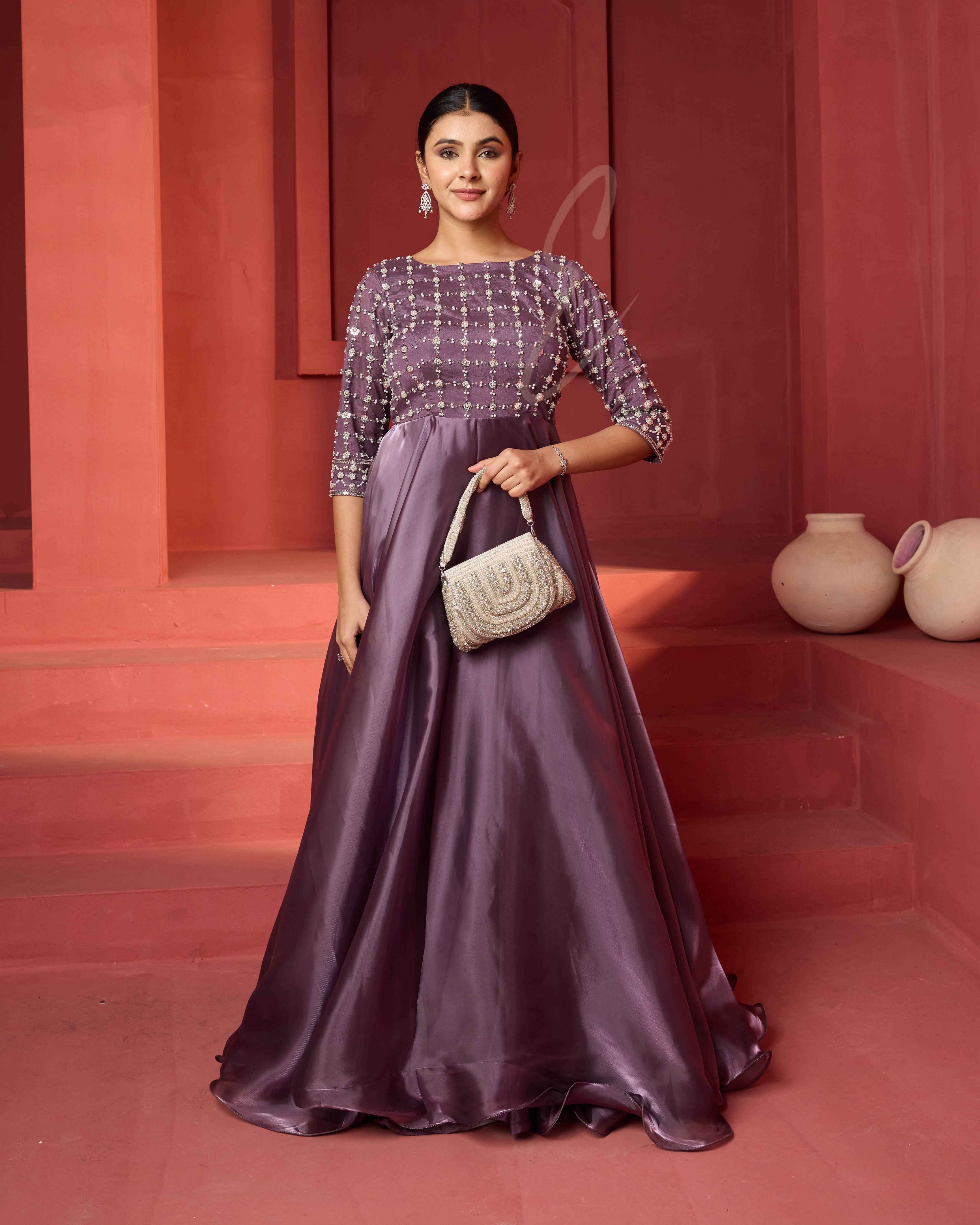 A mauve violet organza silk gown