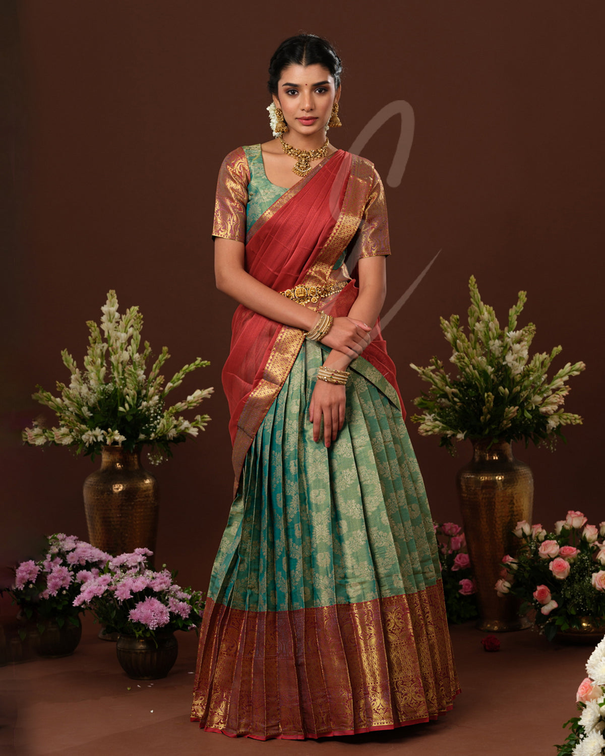 beautiful green and brown Kora Tissue silk