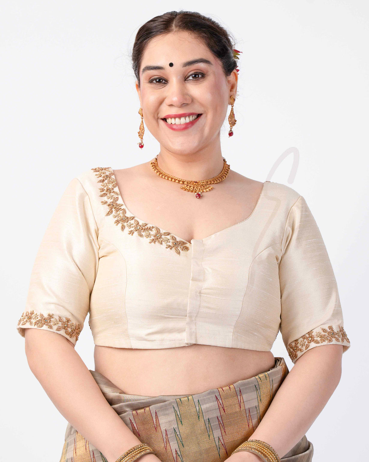 Cream Raw Silk Blouse