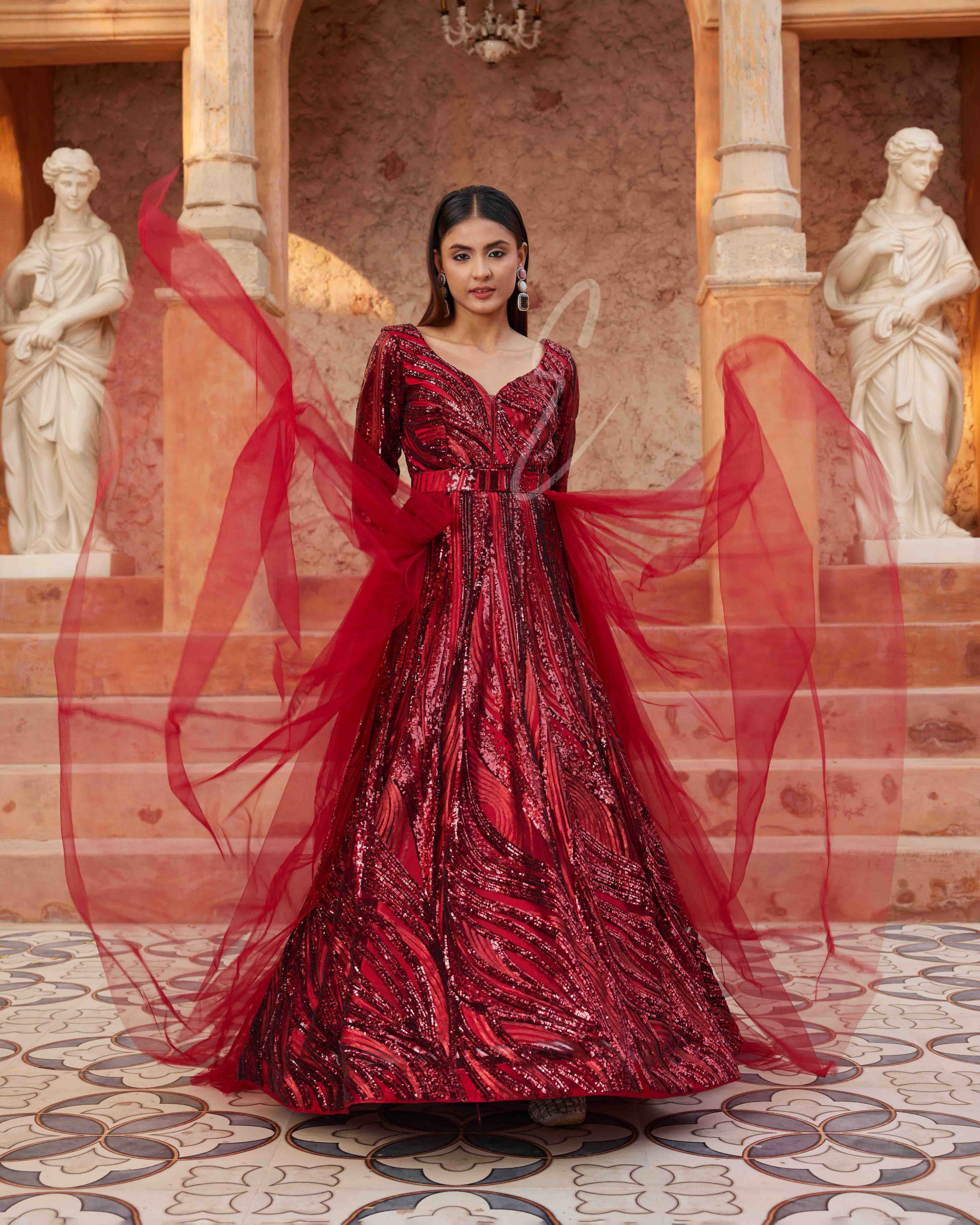 Maroon Flared Gown made from Premium Net Fabric