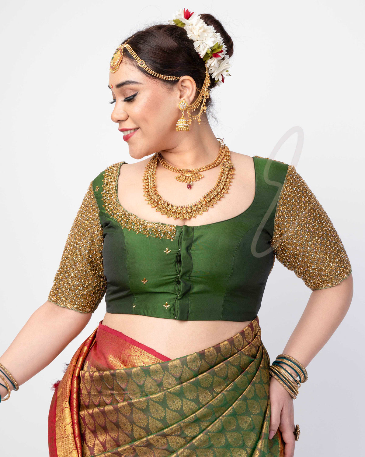 Green Silk Cotton and Tissue Blend Blouse