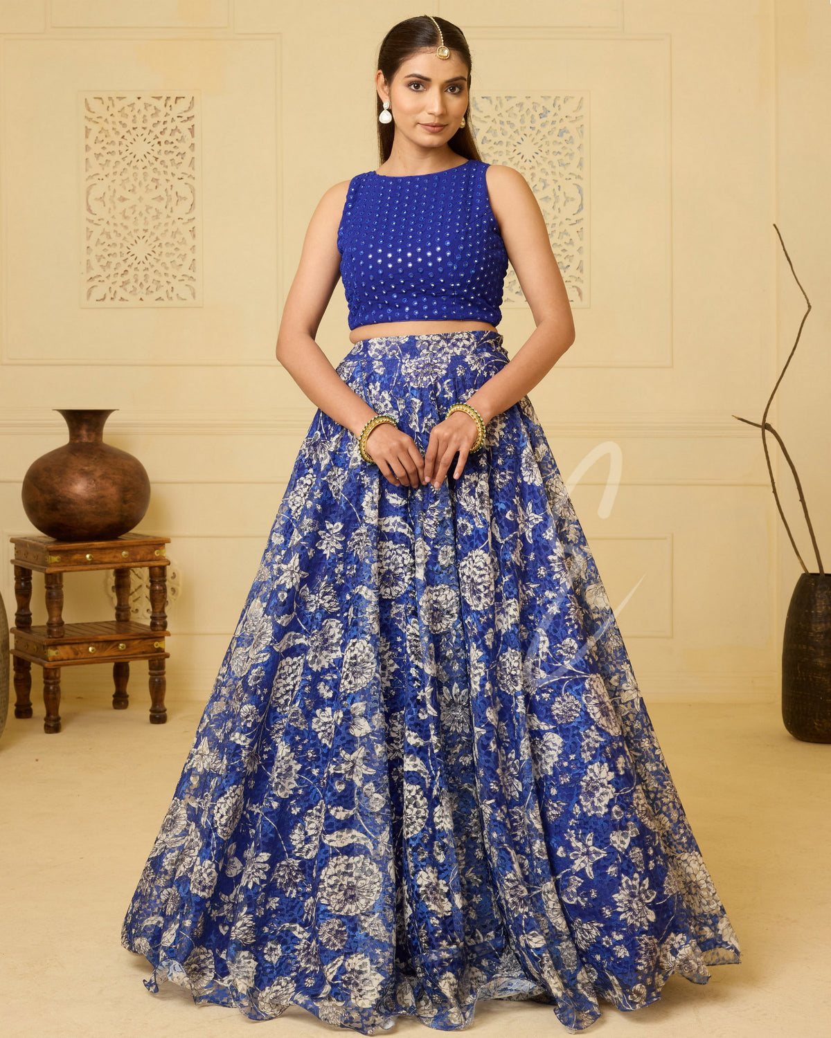 Stunning Blue Ensemble Premium net Flared Skirt