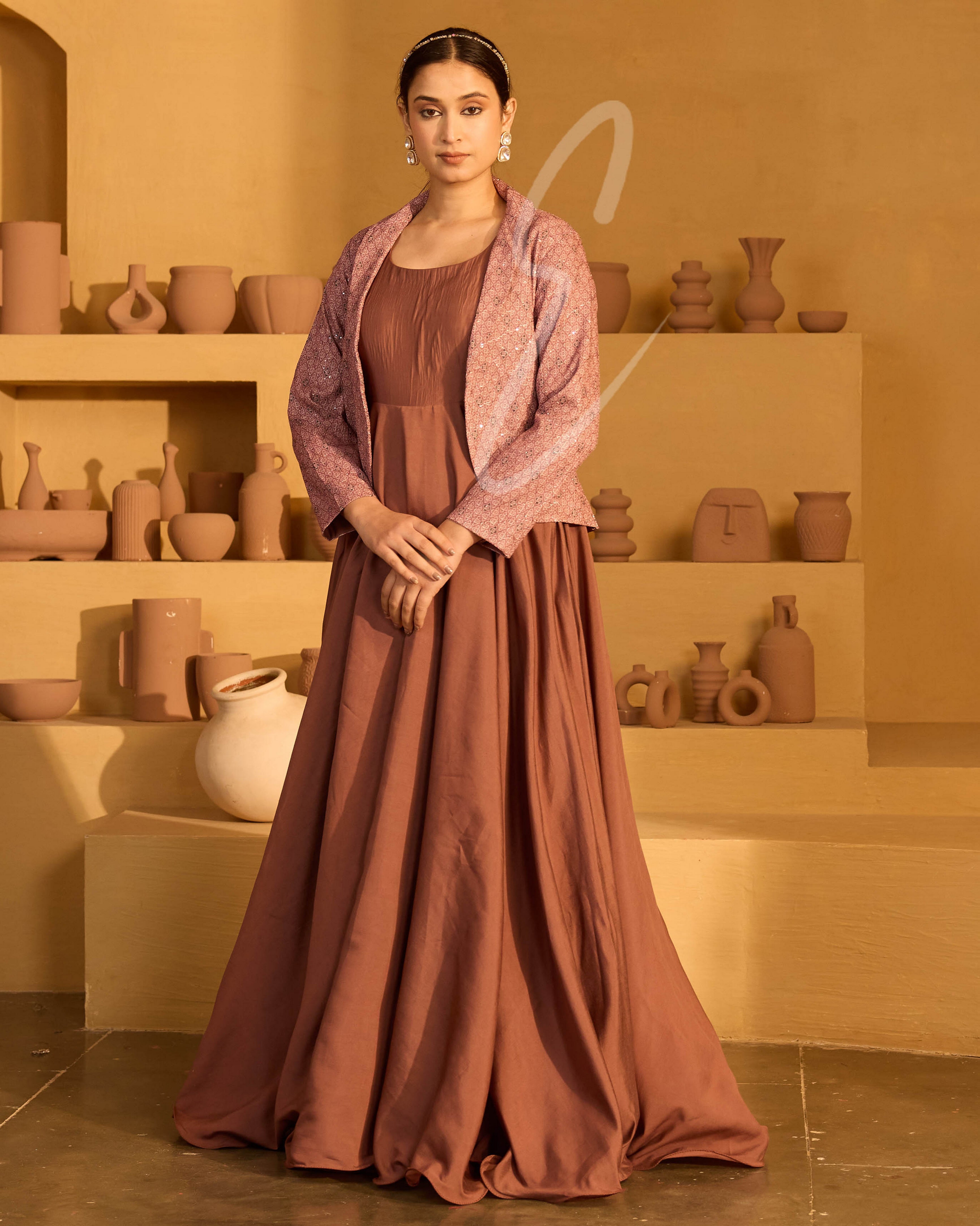 An onion pink Roma silk gown