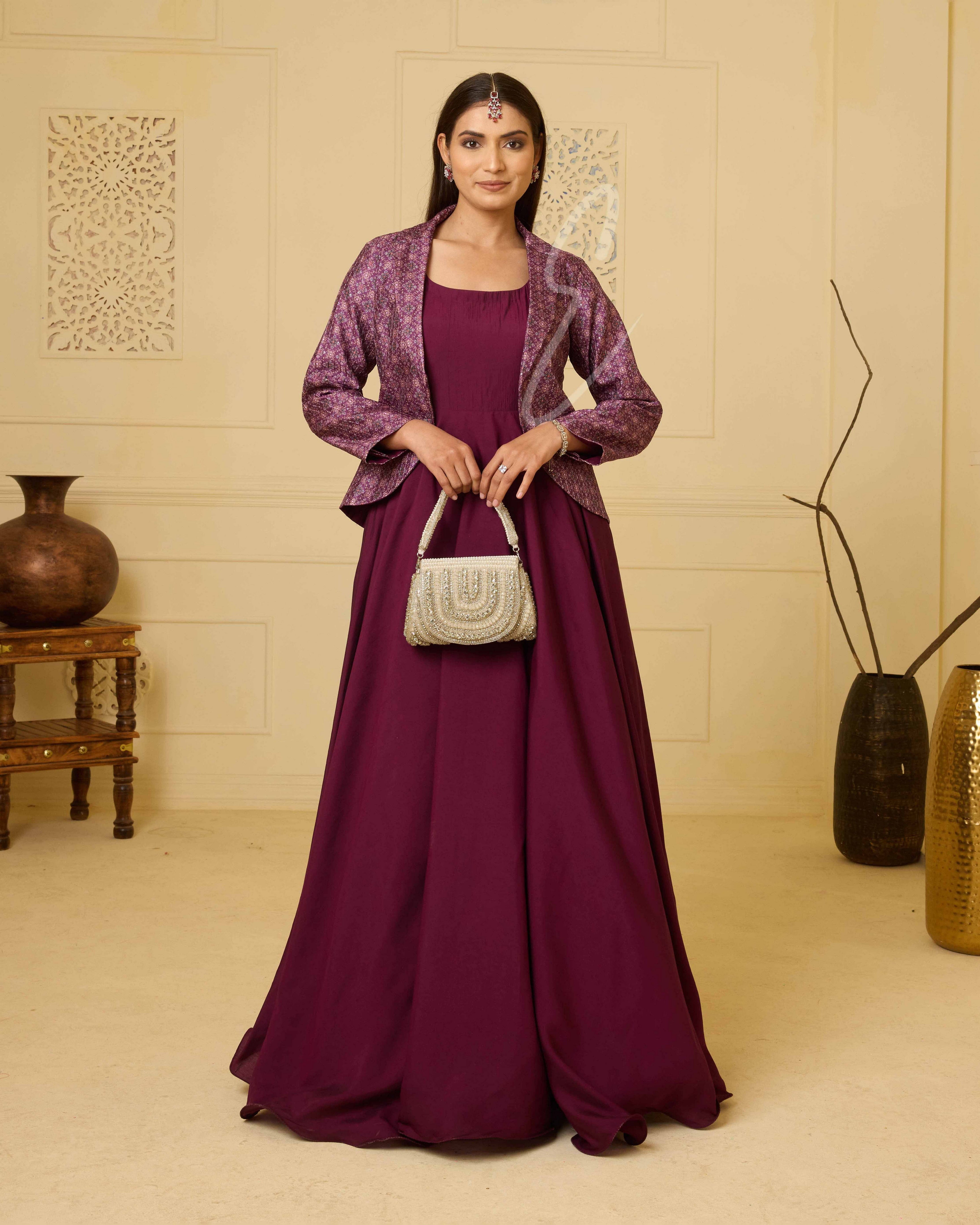 A rich wine-hued flared gown