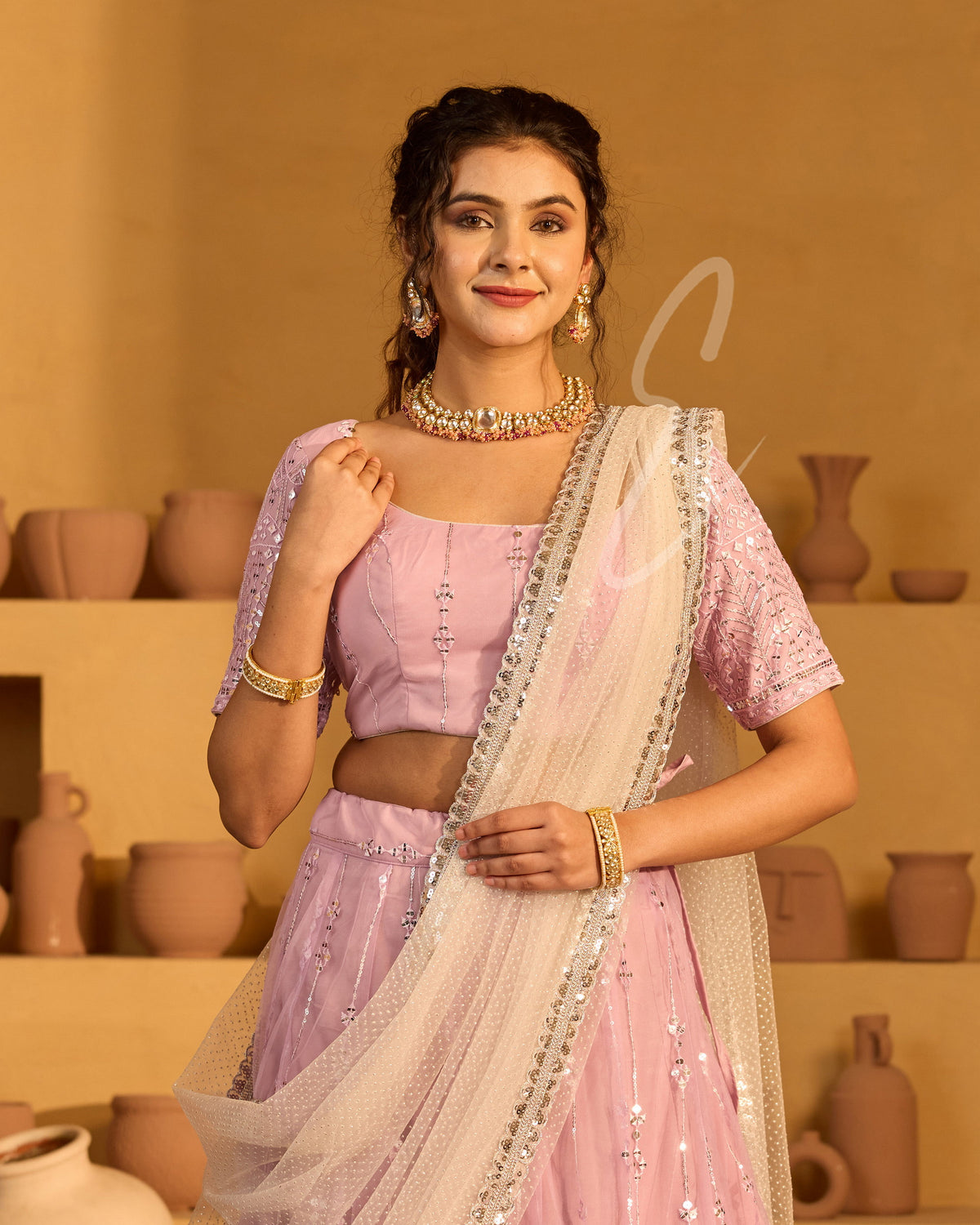 Lavender lehenga elegant look