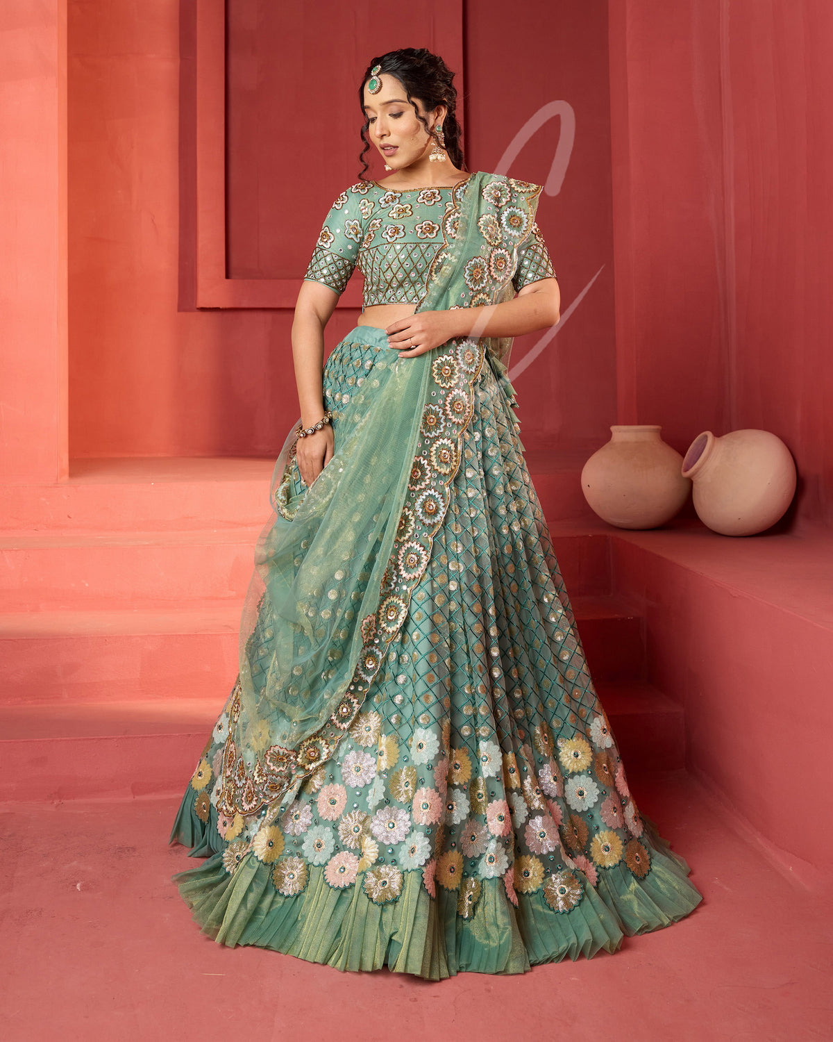 Teal Green Lehanga