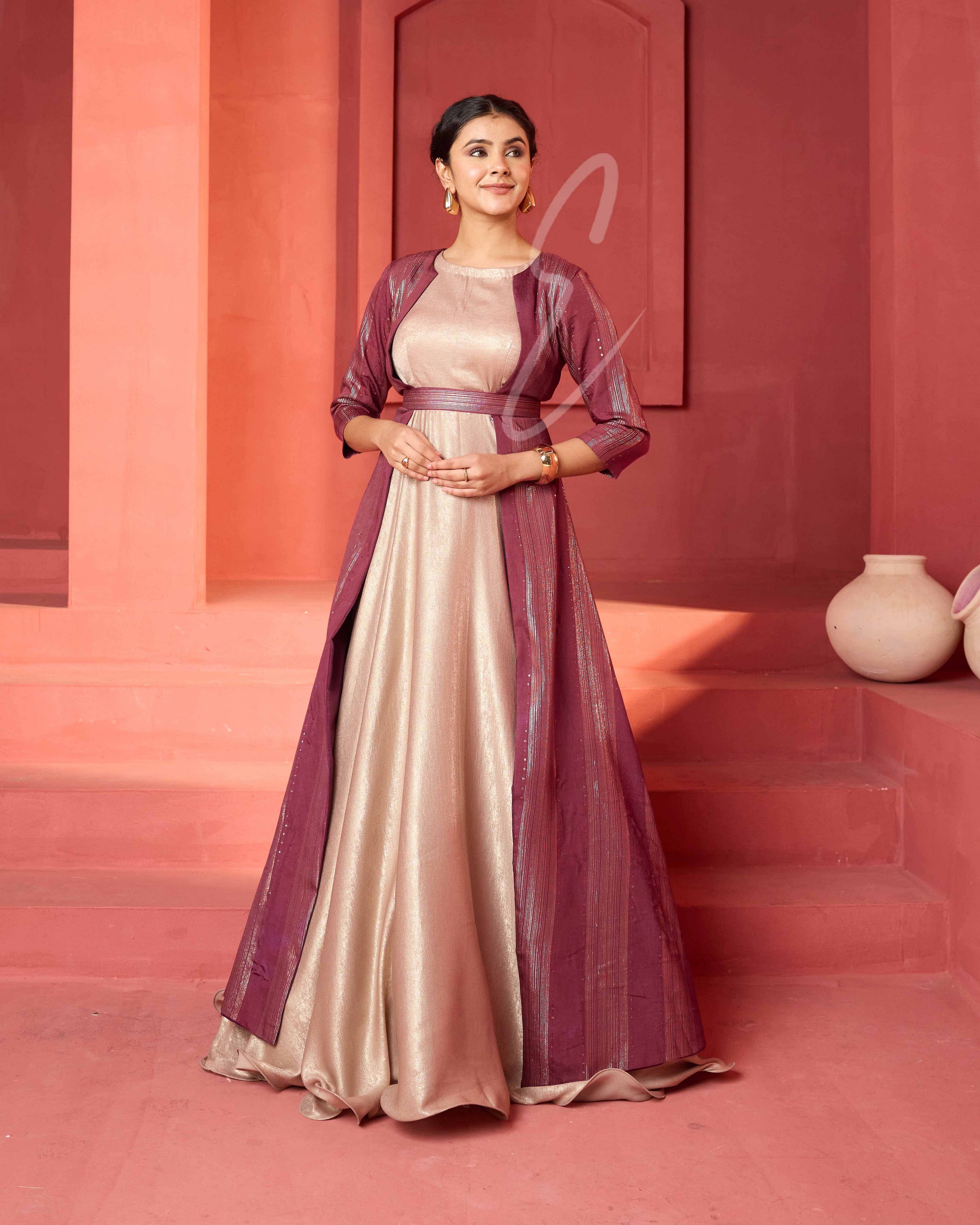 A rose gold silky velvet gown