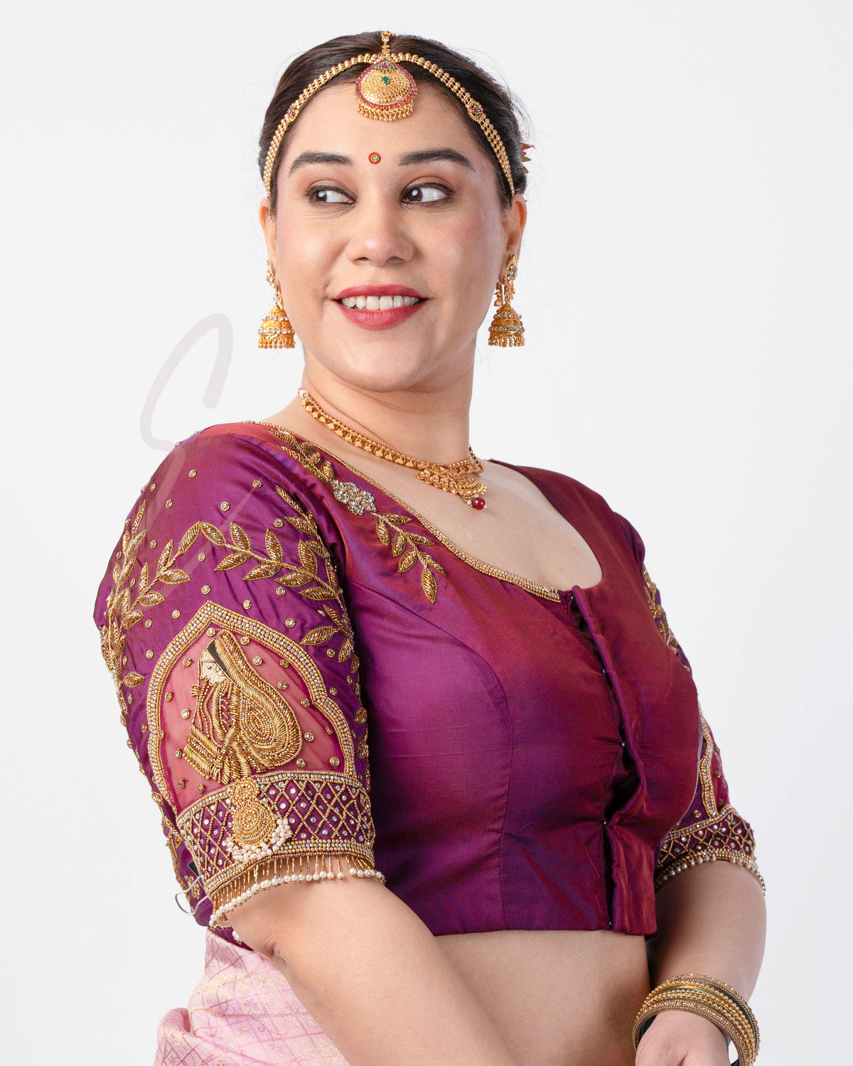 Deep Purple Silk Cotton with Net Blouse