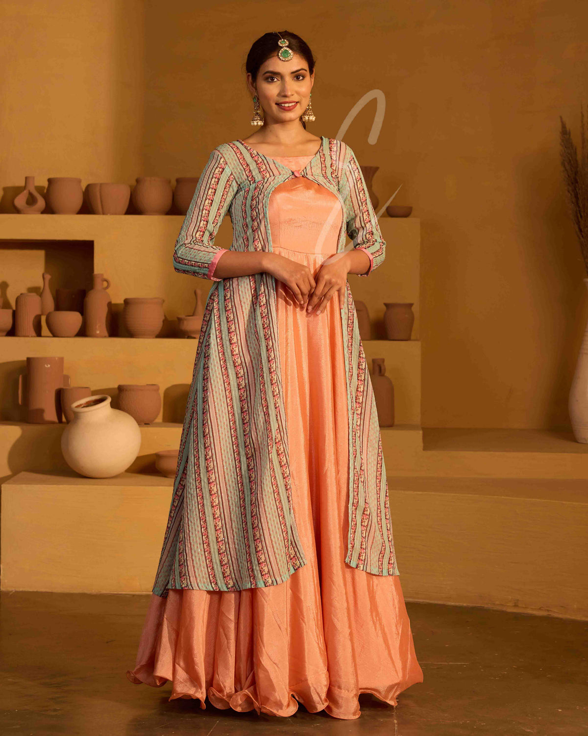 A peach chinnon silk gown-EG0029