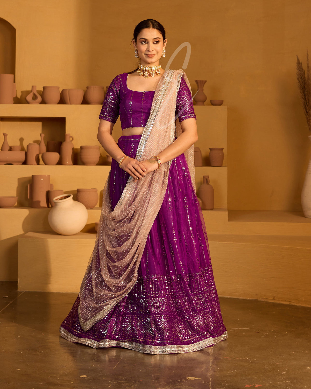 Dark violet lehenga