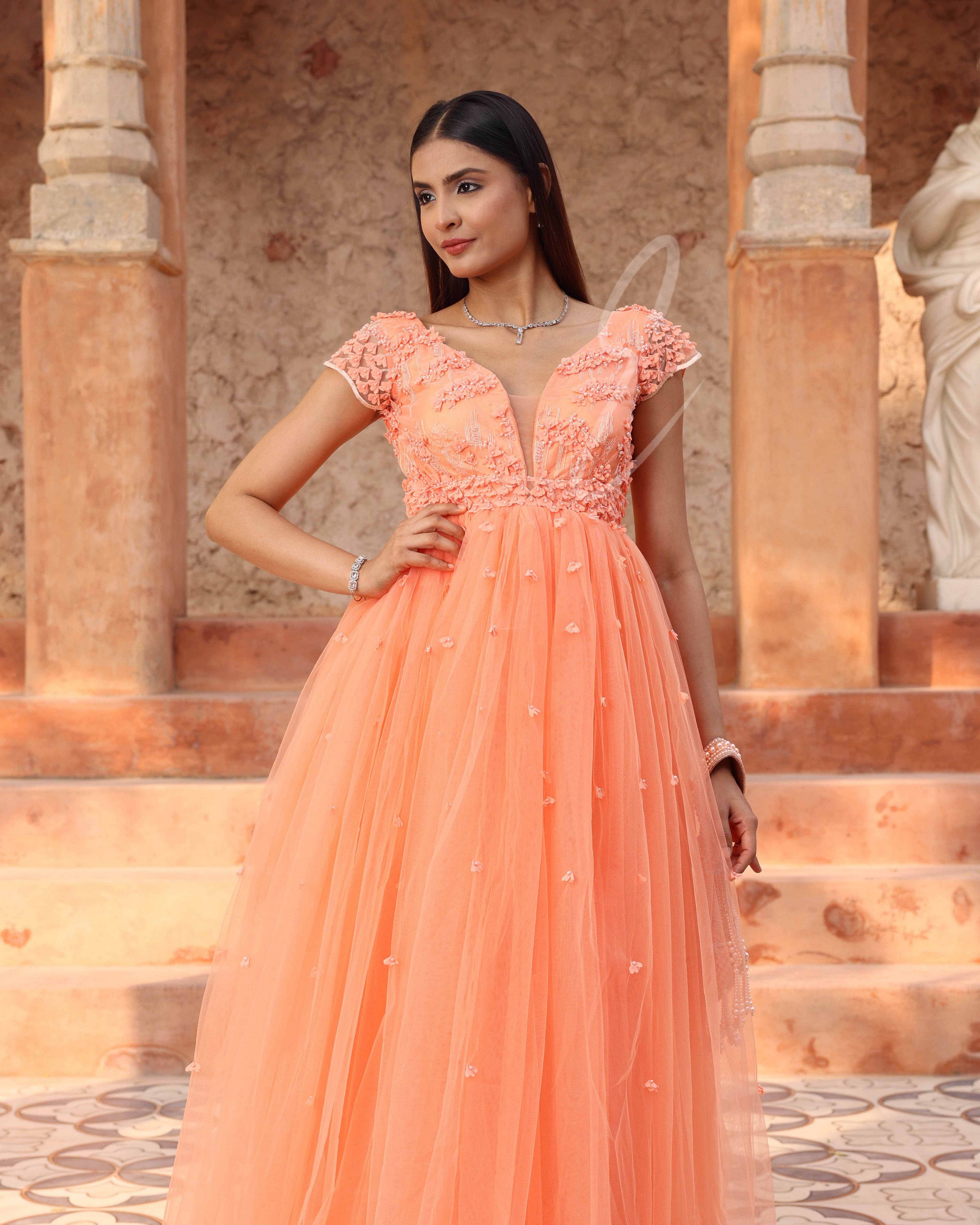 Coral Orange Flared Gown