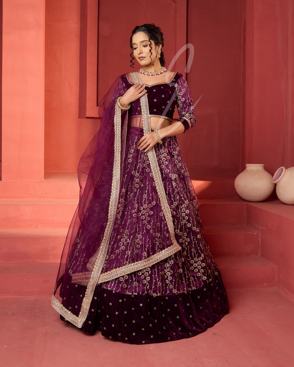 Wine-coloured Lehanga