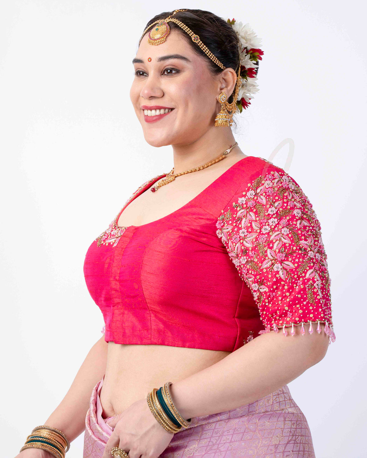 Pink Raw Silk Cotton Blouse