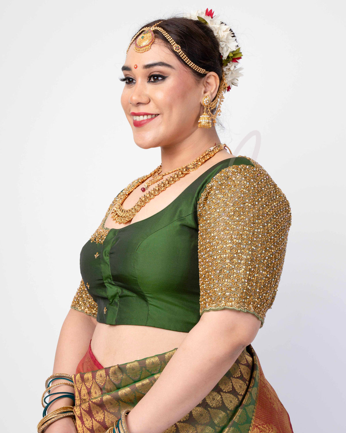 Green Silk Cotton and Tissue Blend Blouse