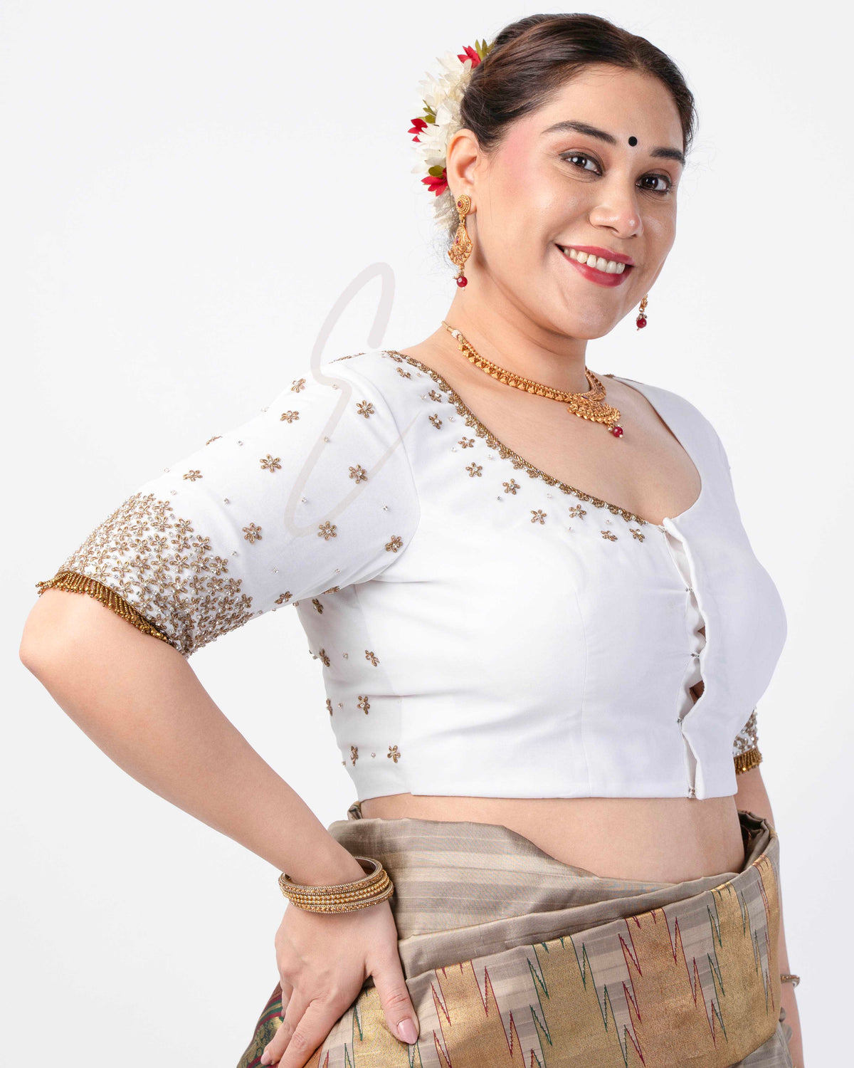 A half white georgette with net blouse