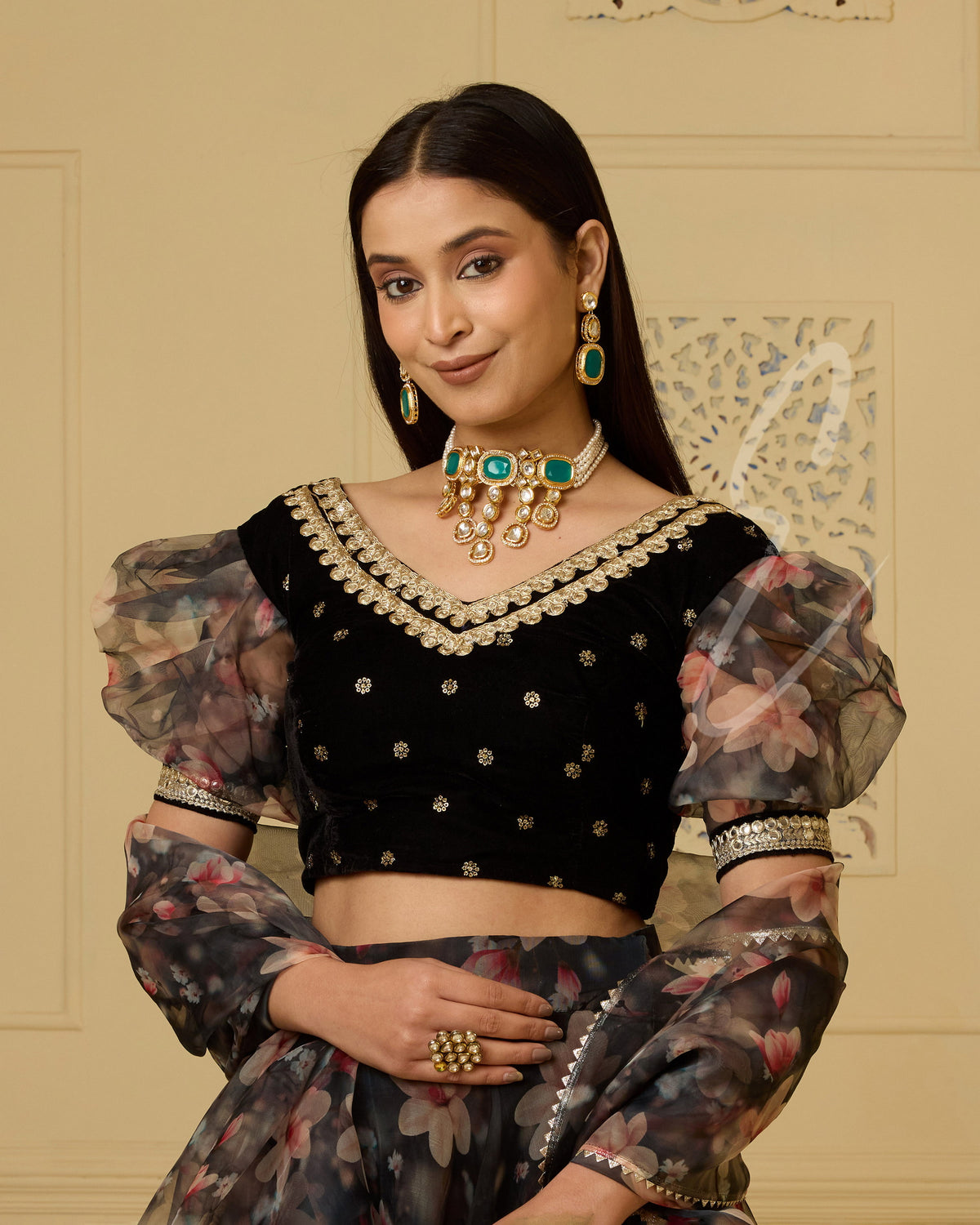 Full Black lehenga floral printed design