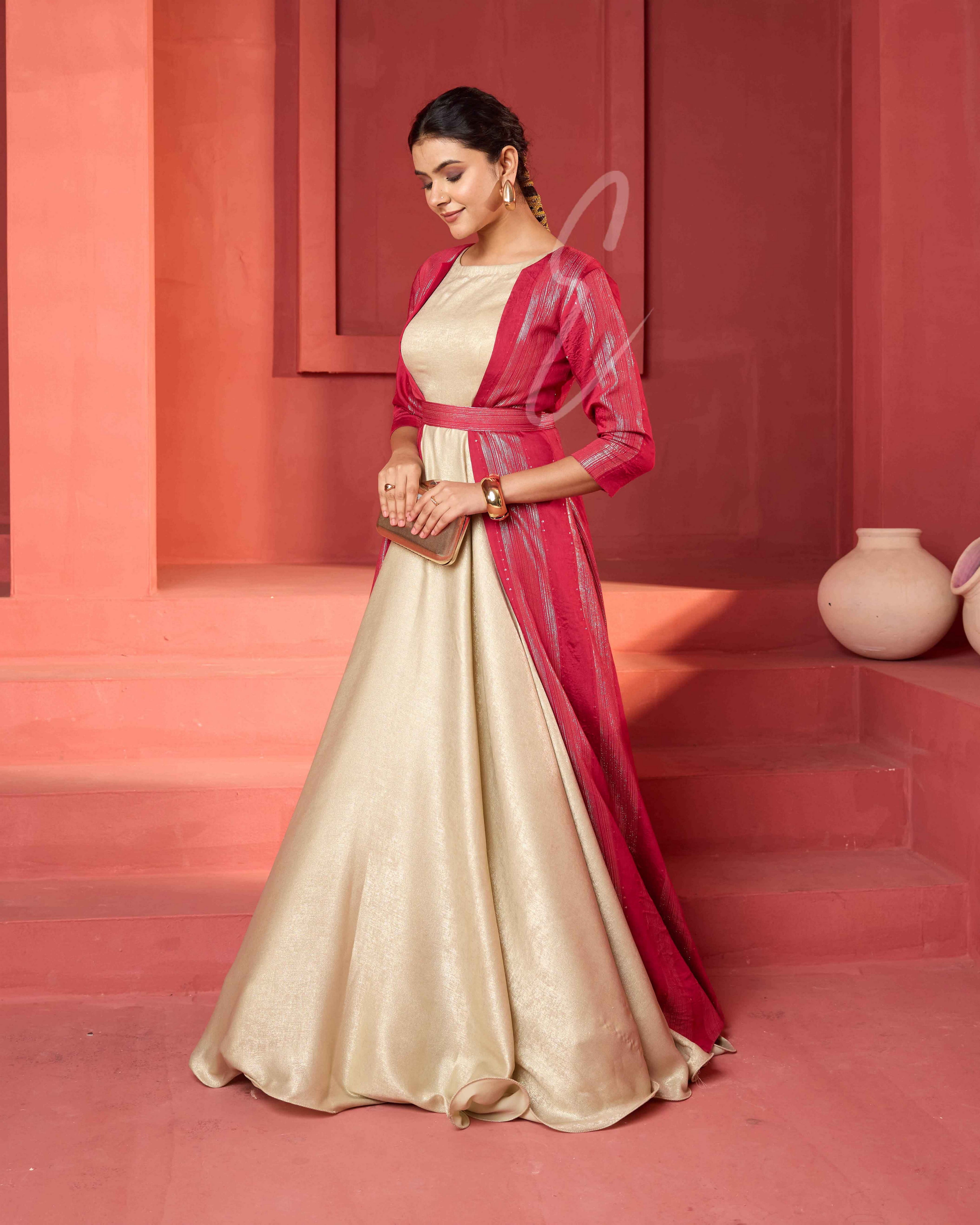 A golden silky velvet gown