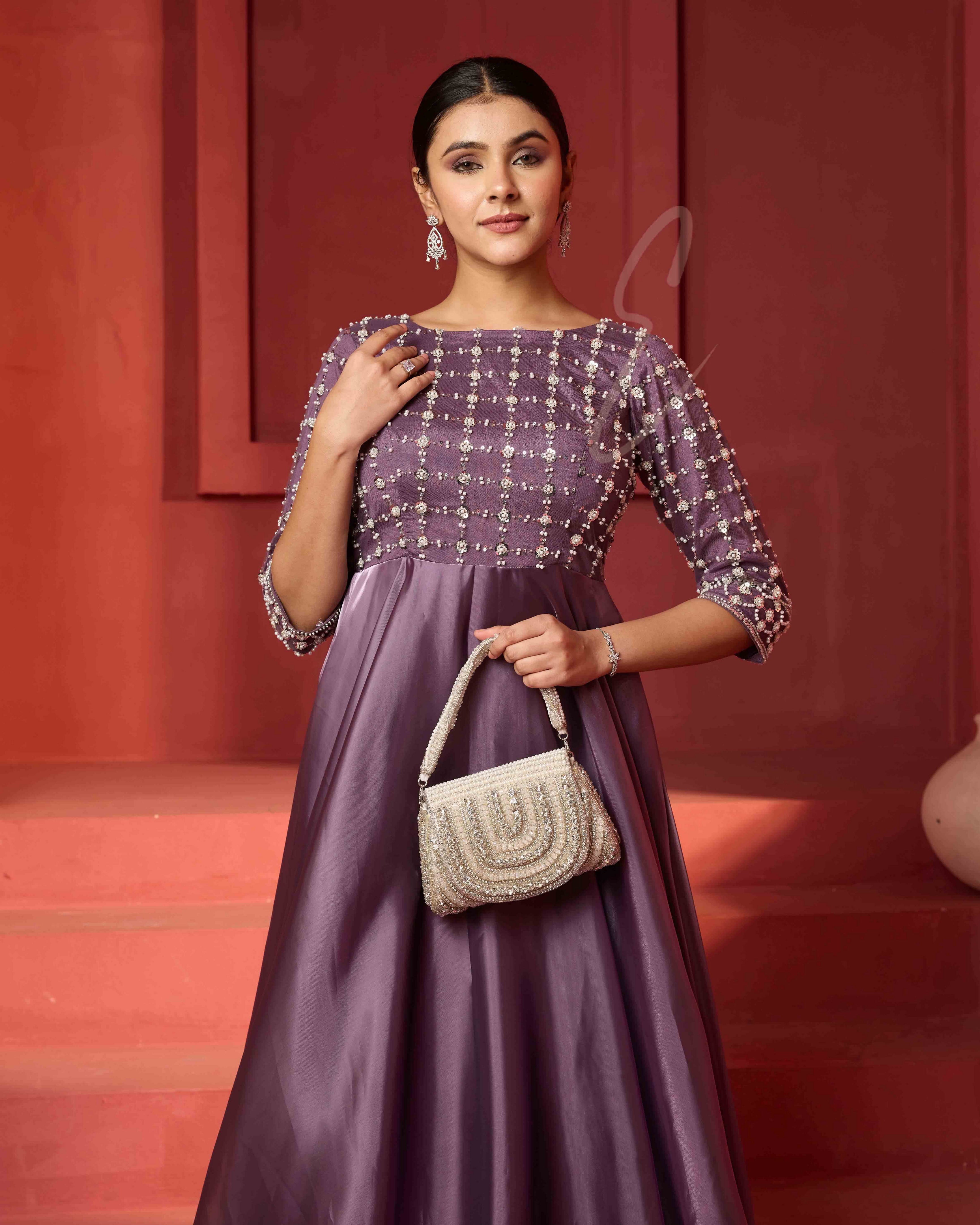 A mauve violet organza silk gown