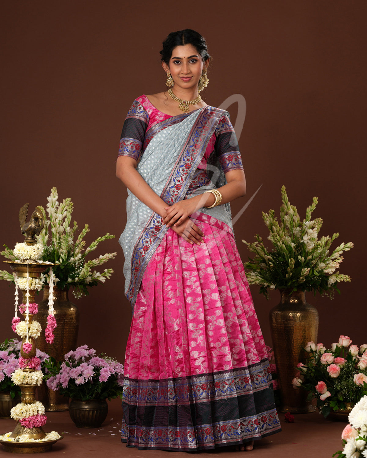 gorgeous pink and dark green silk cotton