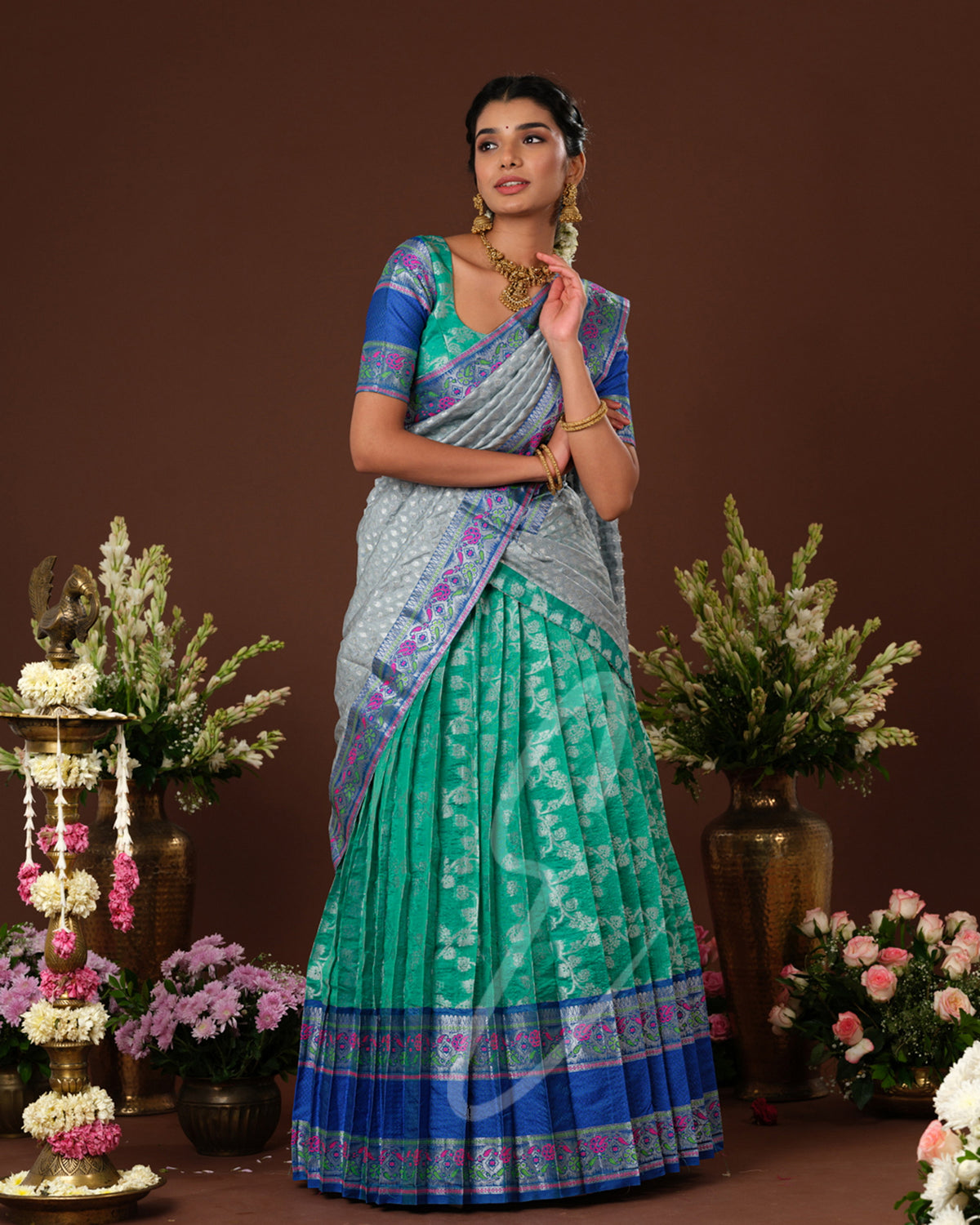 beautiful teal green and blue silk cotton