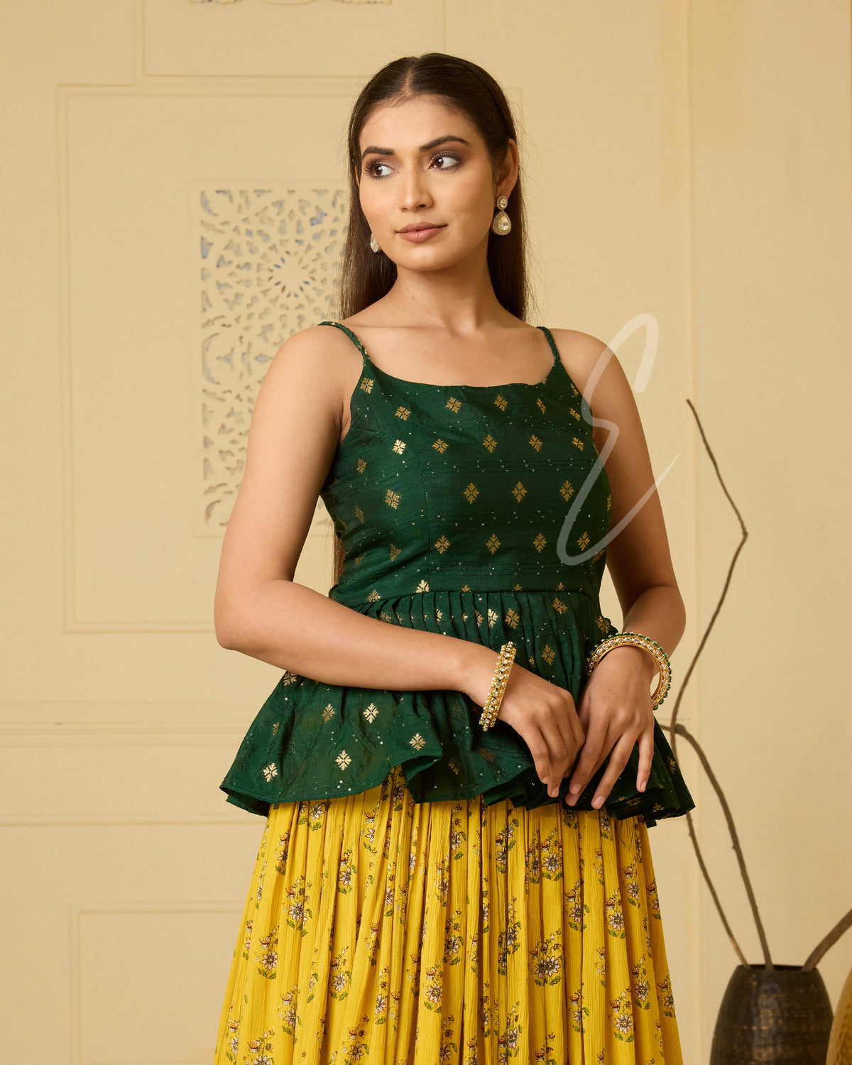 Deep green and bright yellow skirt